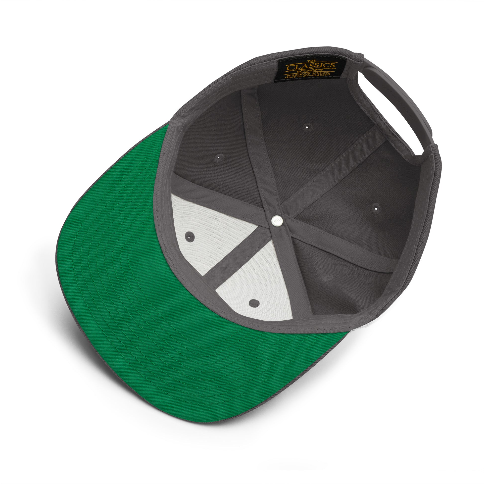 An Athlete Trains structured hat with a classic fit, flat brim, full buckram, and adjustable snap closure.