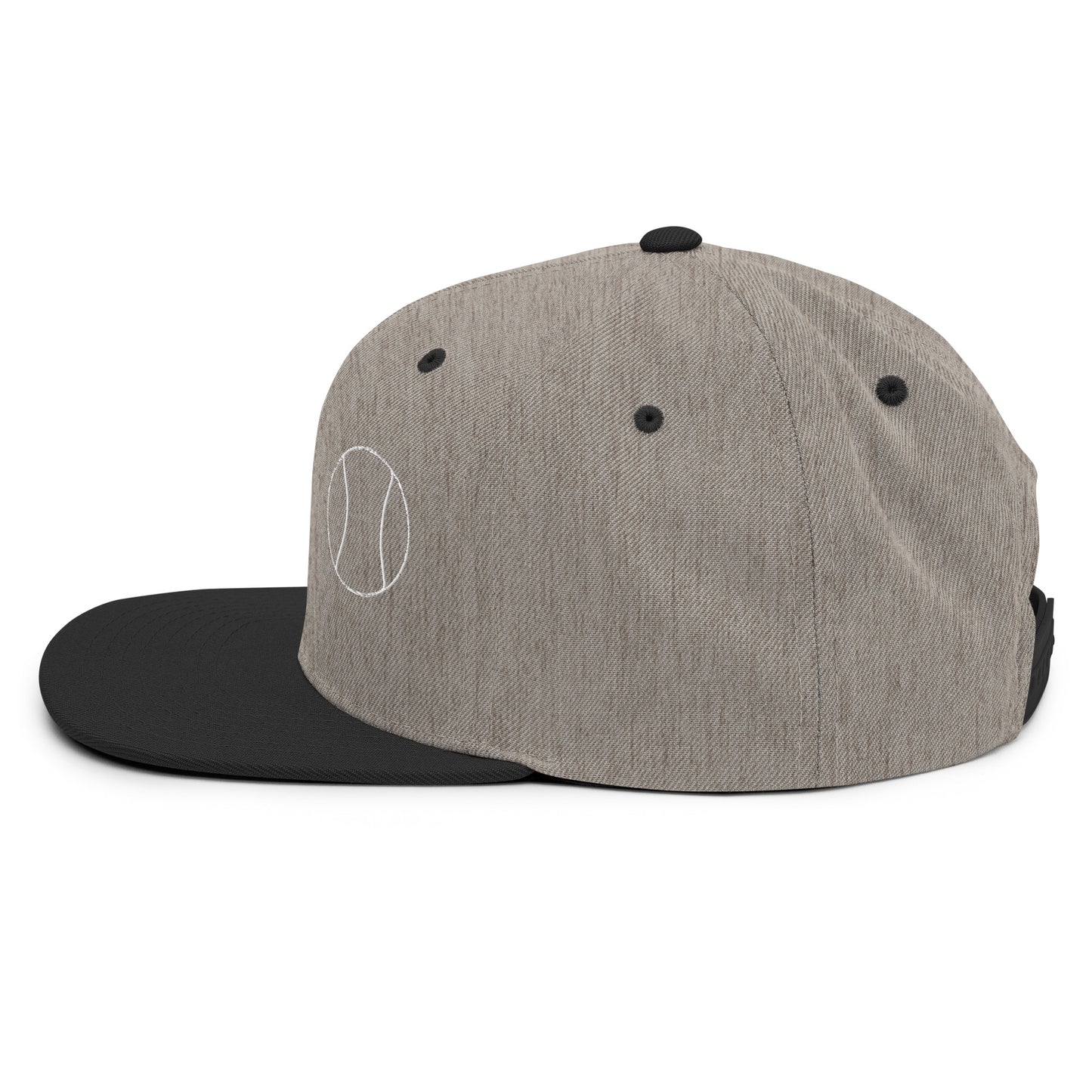 Tennis Edition structured snapback hat in heather gray and black with flat brim and high-profile 6-panel crown — Our Game collection