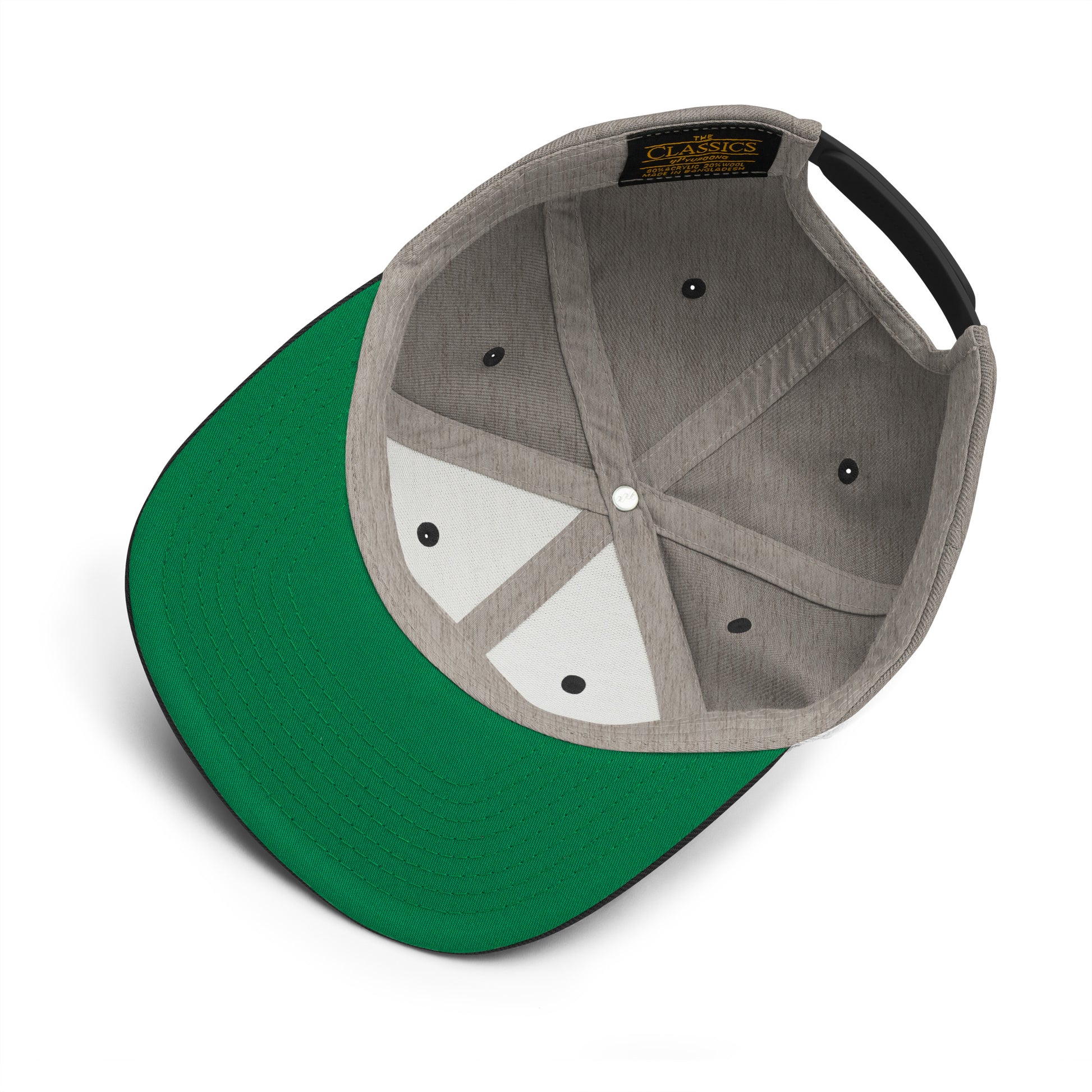 An Athlete Trains structured hat with a classic fit, flat brim, full buckram, and adjustable snap closure.