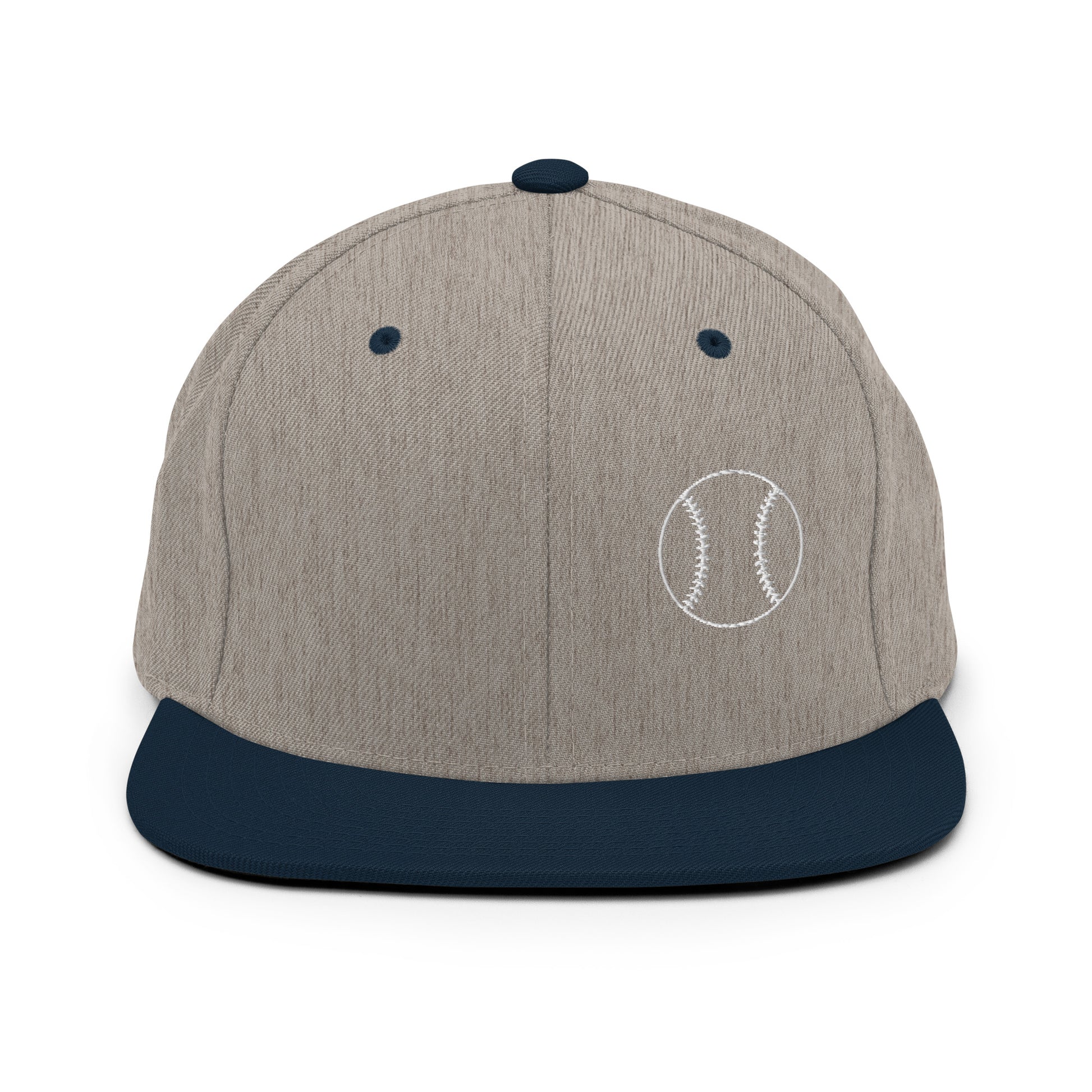 Baseball Edition structured snapback hat in heather gray and navy with flat brim and high-profile 6-panel crown | Our Game | An Athlete Trains