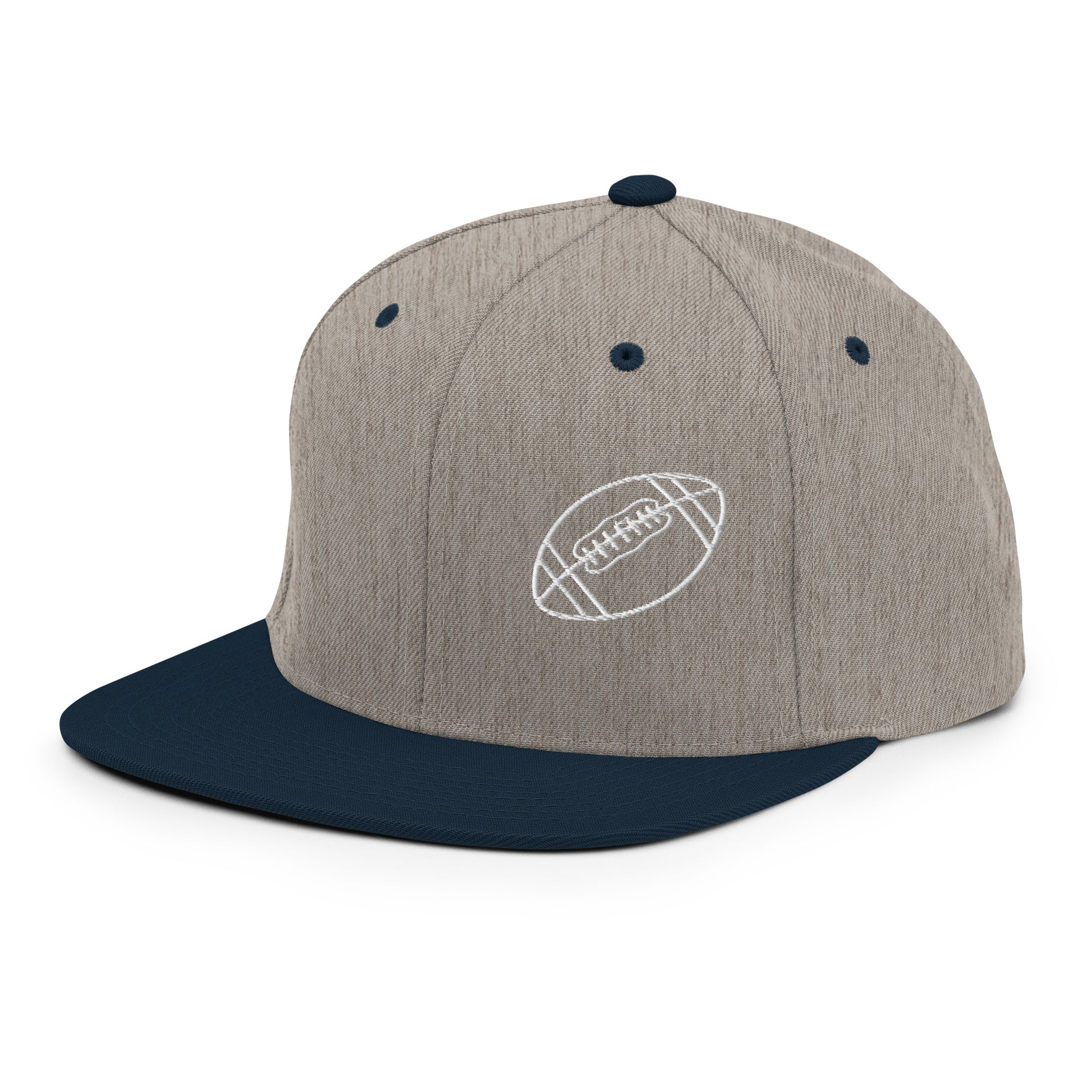Football Edition structured snapback hat in heather gray and navy with flat brim and high-profile 6-panel crown | Our Game | An Athlete Trains