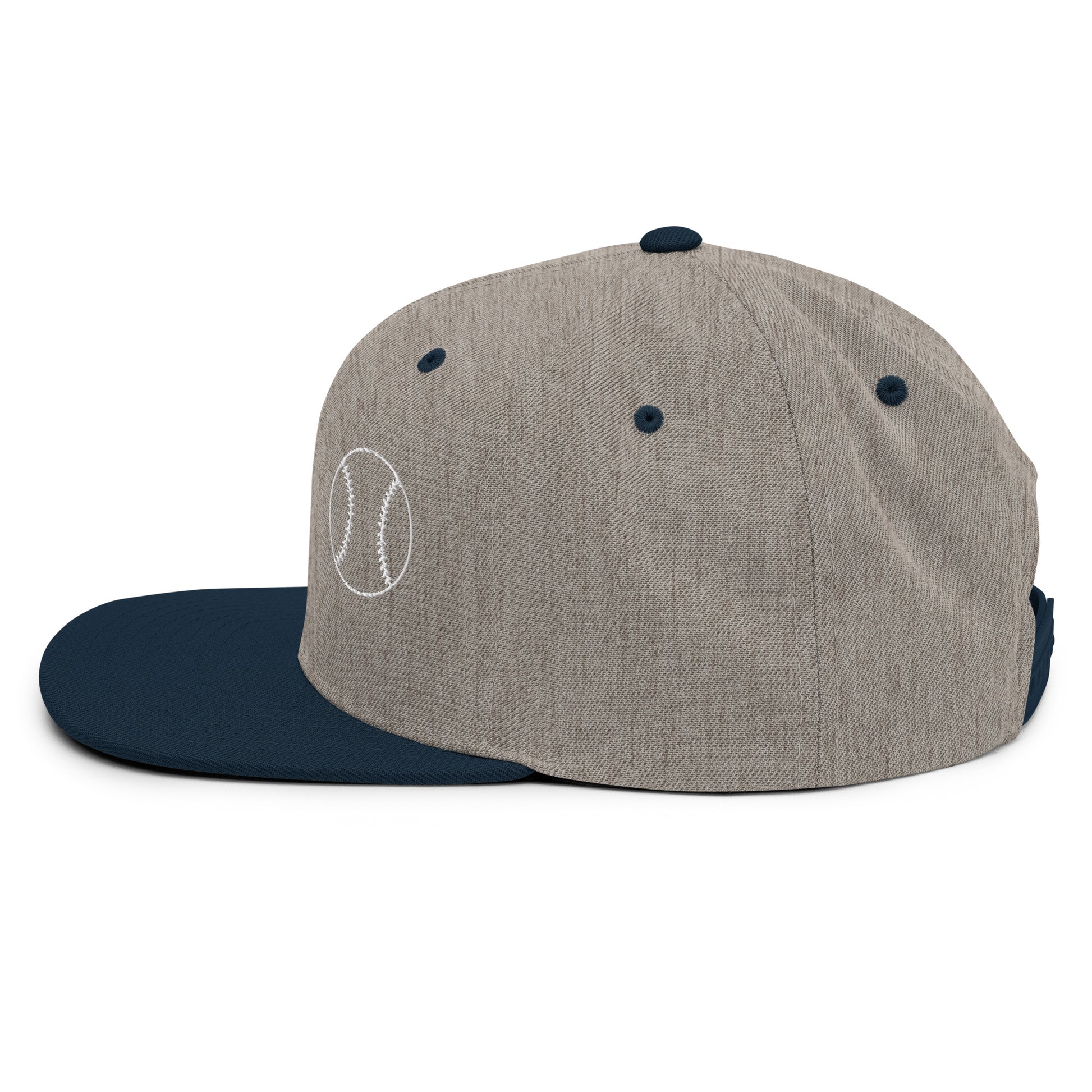 Baseball Edition structured snapback hat in heather gray and navy with flat brim and high-profile 6-panel crown | Our Game | An Athlete Trains