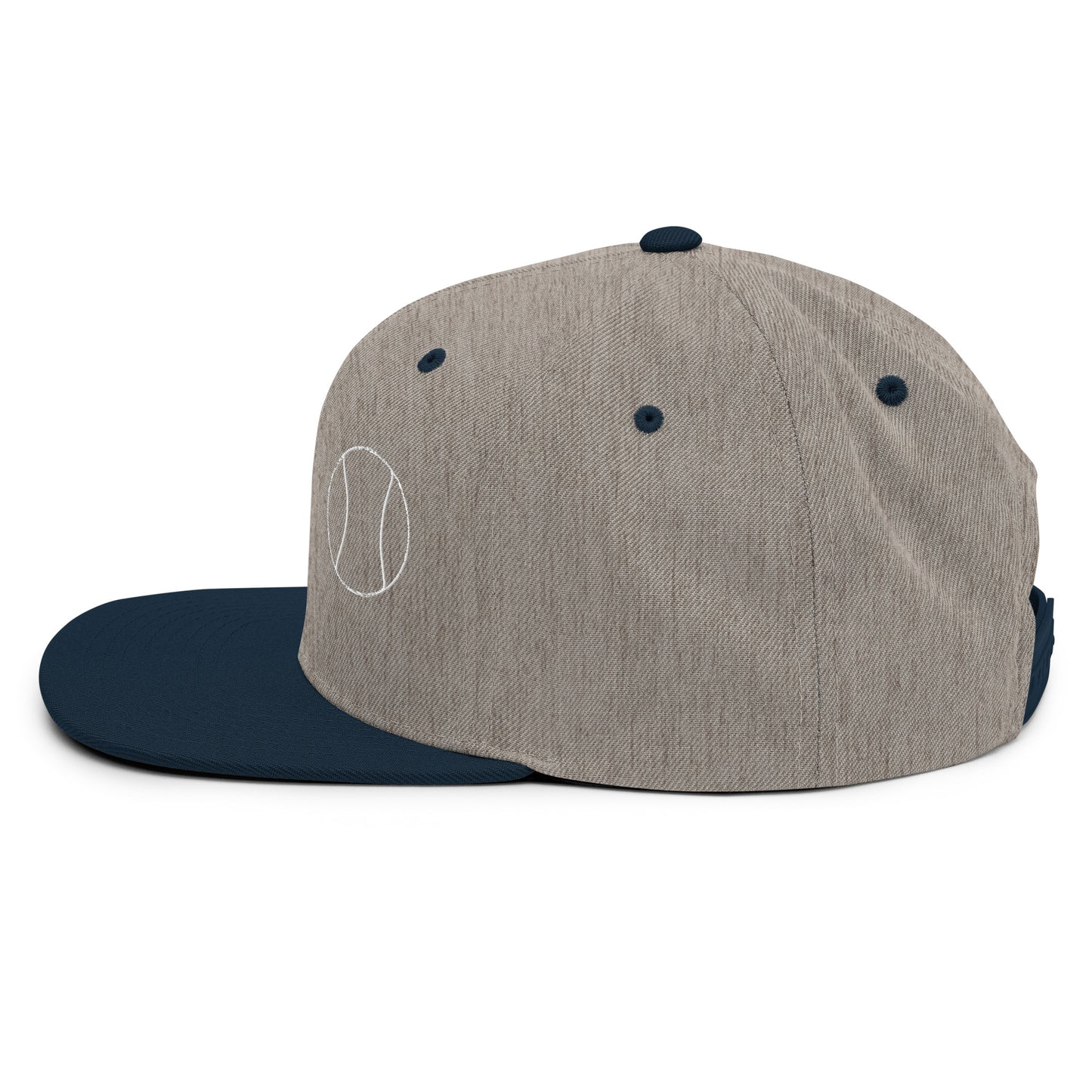 Tennis Edition structured snapback hat in heather gray and navy with flat brim and high-profile 6-panel crown — Our Game collection