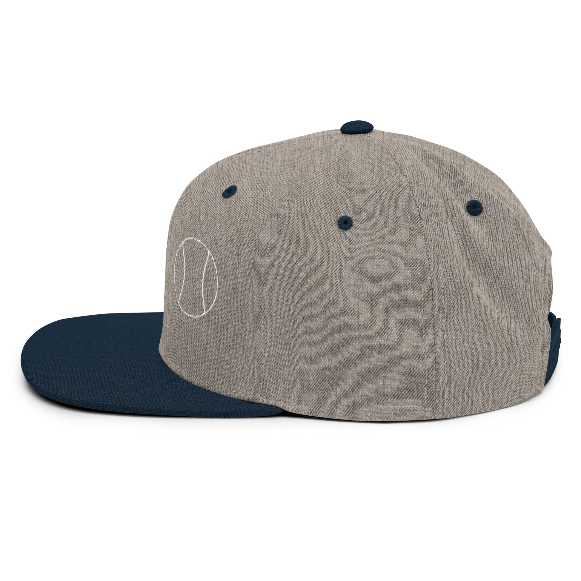 Tennis Edition structured snapback hat in heather gray and navy with flat brim and high-profile 6-panel crown — Our Game collection