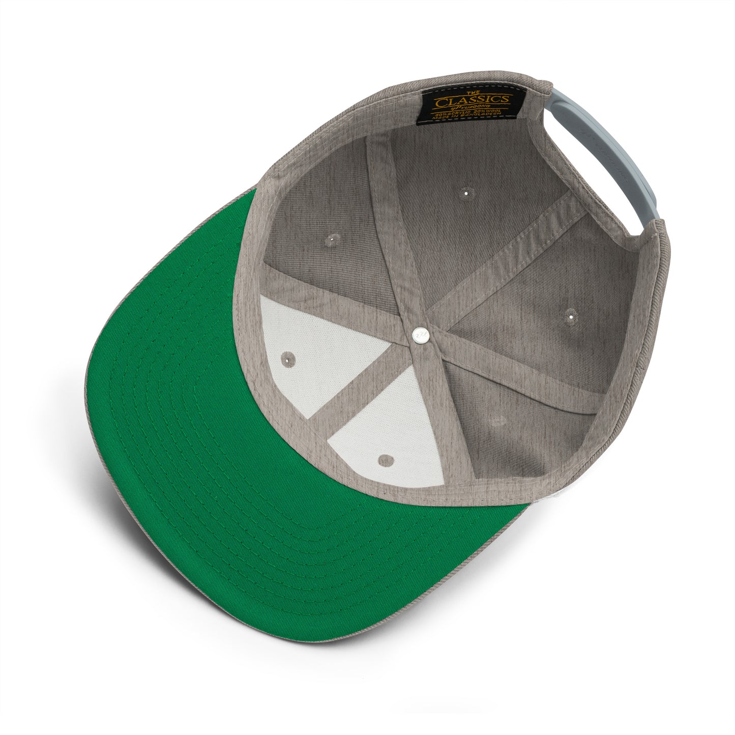 An Athlete Trains structured hat with a classic fit, flat brim, full buckram, and adjustable snap closure.