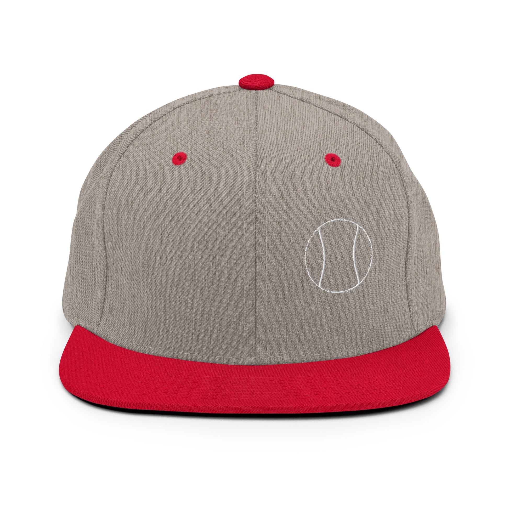 Tennis Edition structured snapback hat in heather gray and red with flat brim and high-profile 6-panel crown — Our Game collection