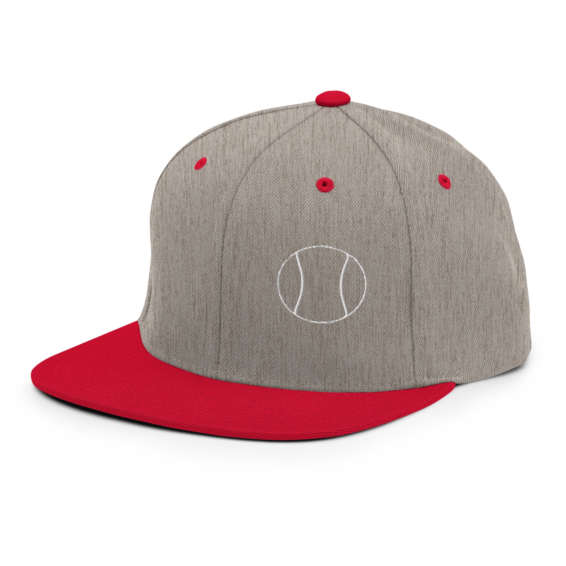 Tennis Edition structured snapback hat in heather gray and red with flat brim and high-profile 6-panel crown — Our Game collection