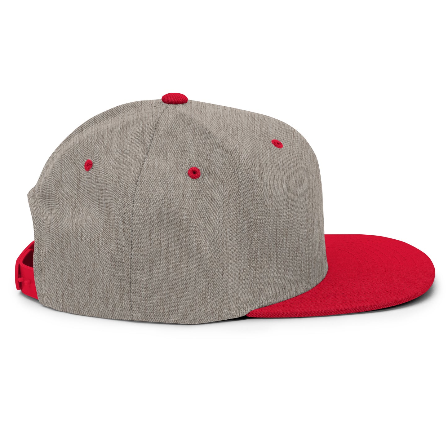 Baseball Edition structured snapback hat in heather gray and red with flat brim and high-profile 6-panel crown | Our Game | An Athlete Trains