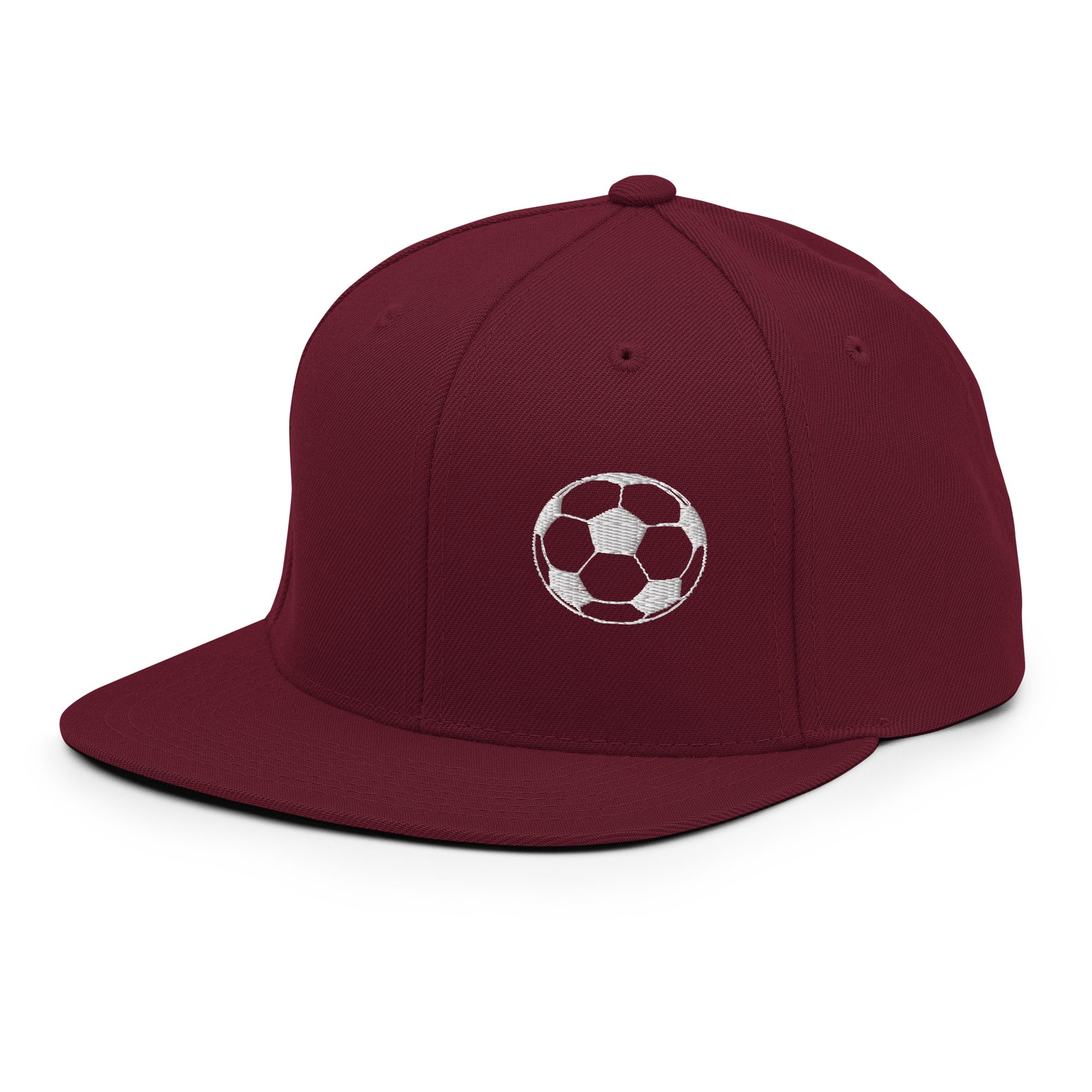 Soccer Edition structured snapback hat in maroon with flat brim and high-profile 6-panel crown | Our Game | An Athlete Trains