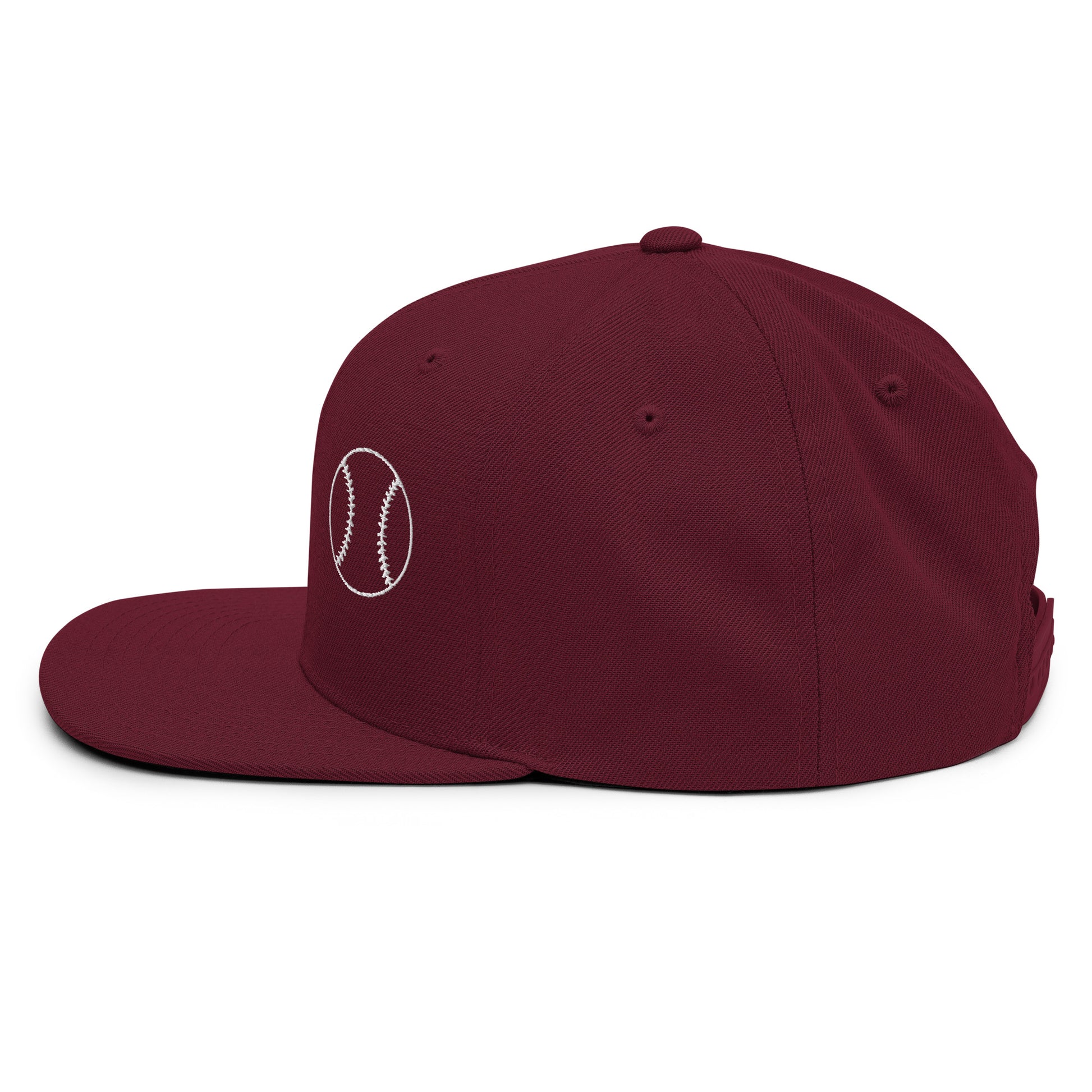 Baseball Edition structured snapback hat in maroon with flat brim and high-profile 6-panel crown | Our Game | An Athlete Trains