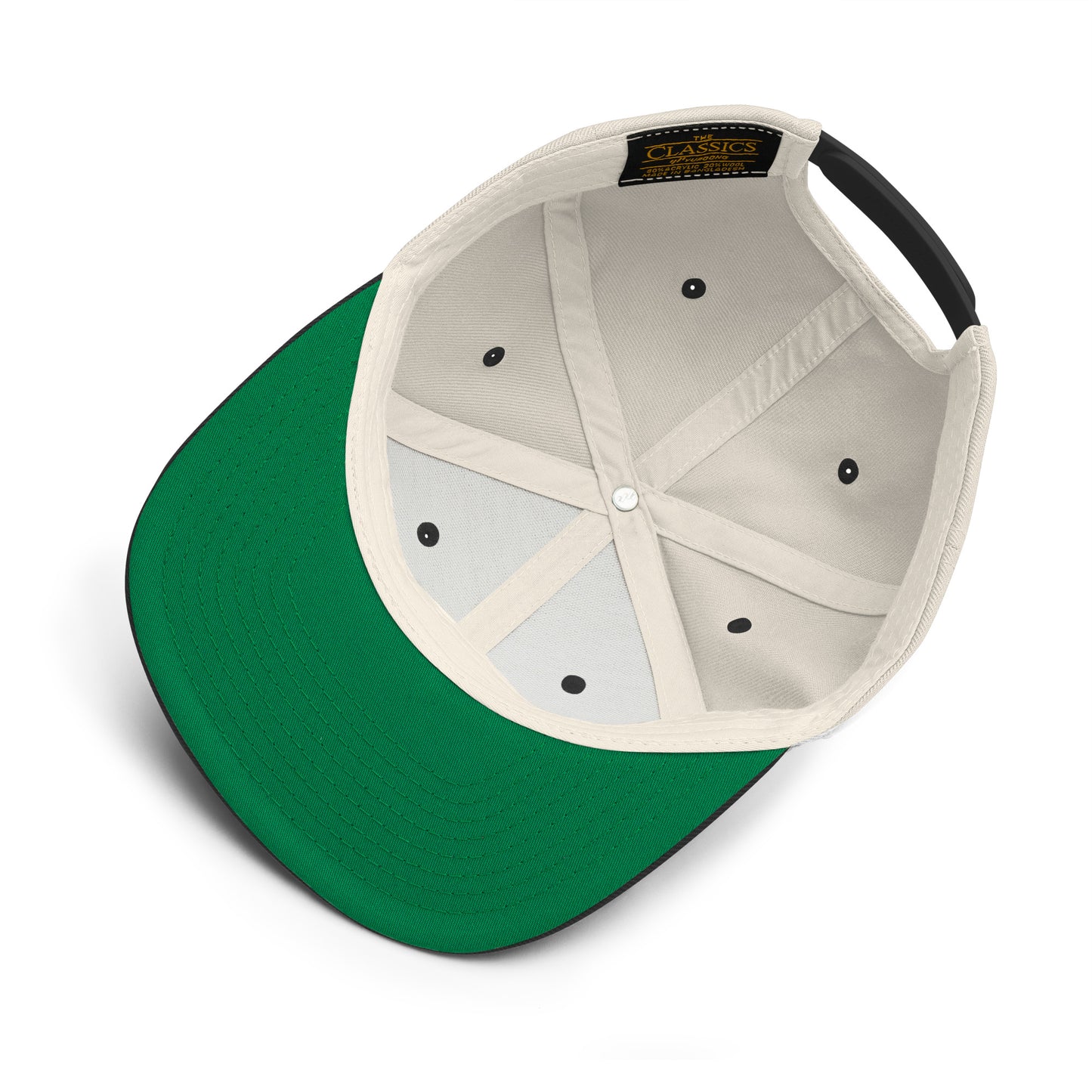 An Athlete Trains structured hat with a classic fit, flat brim, full buckram, and adjustable snap closure.