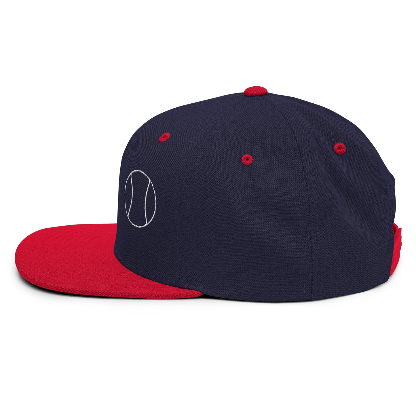 Tennis Edition structured snapback hat in navy and red with flat brim and high-profile 6-panel crown — Our Game collection
