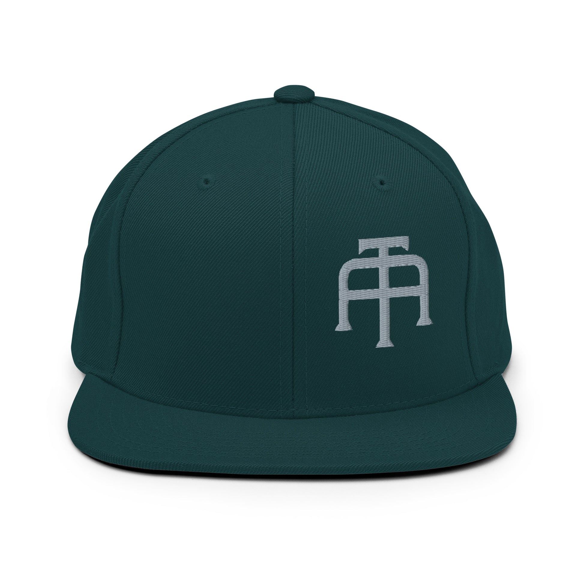 An Athlete Trains structured hat with a classic fit, flat brim, full buckram, and adjustable snap closure.