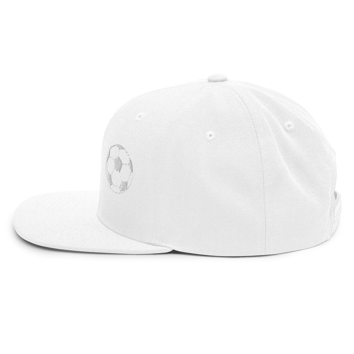 Soccer Edition structured snapback hat in white with flat brim and high-profile 6-panel crown | Our Game | An Athlete Trains