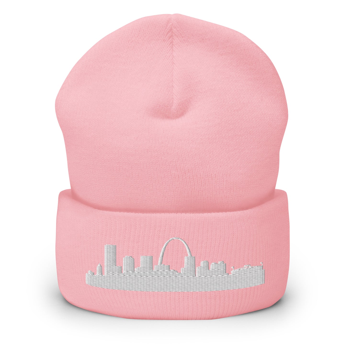 St. Louis Edition Cuffed Beanie in pink —hypoallergenic athletic knit headwear | Our City |An Athlete Trains
