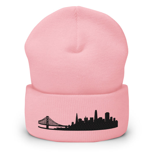 San Francisco Edition Cuffed Beanie in pink —hypoallergenic athletic knit headwear | Our City |An Athlete Trains