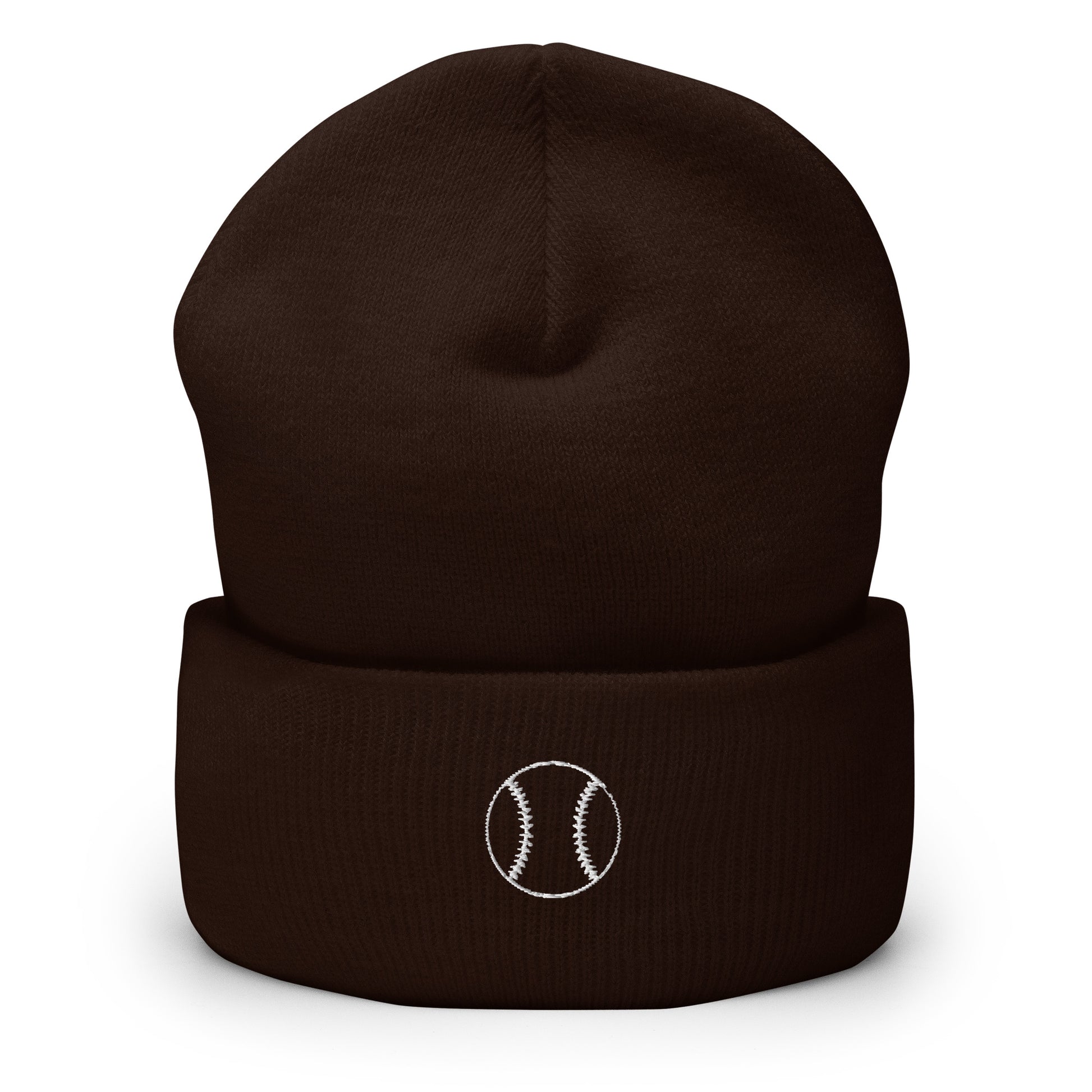 Baseball Edition cuffed beanie in brown featuring custom baseball-themed embroidery | Our Game | An Athlete Trains