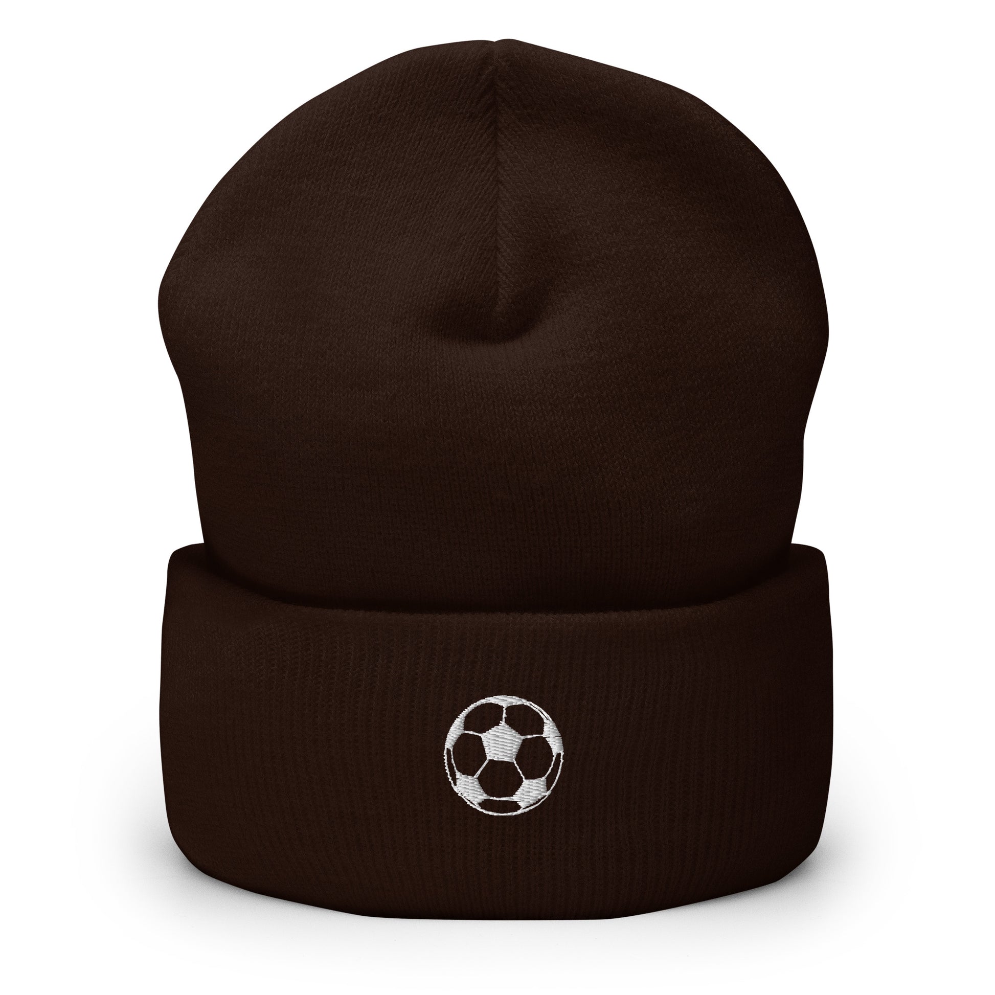 Soccer Edition cuffed beanie in brown —snug 100% turbo acrylic performance headwear for soccer players by An Athlete Trains | Our Game