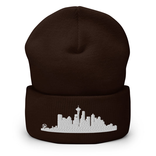 Seattle Edition Cuffed Beanie in brown —hypoallergenic athletic knit headwear | Our City |An Athlete Trains