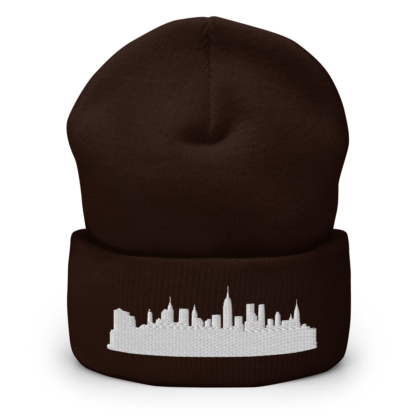New York Edition Cuffed Beanie in brown —hypoallergenic athletic knit headwear | Our City |An Athlete Trains