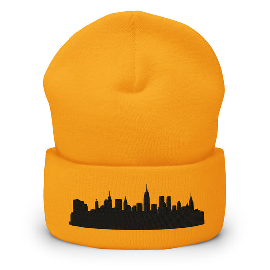New York Edition Cuffed Beanie in gold —hypoallergenic athletic knit headwear | Our City |An Athlete Trains