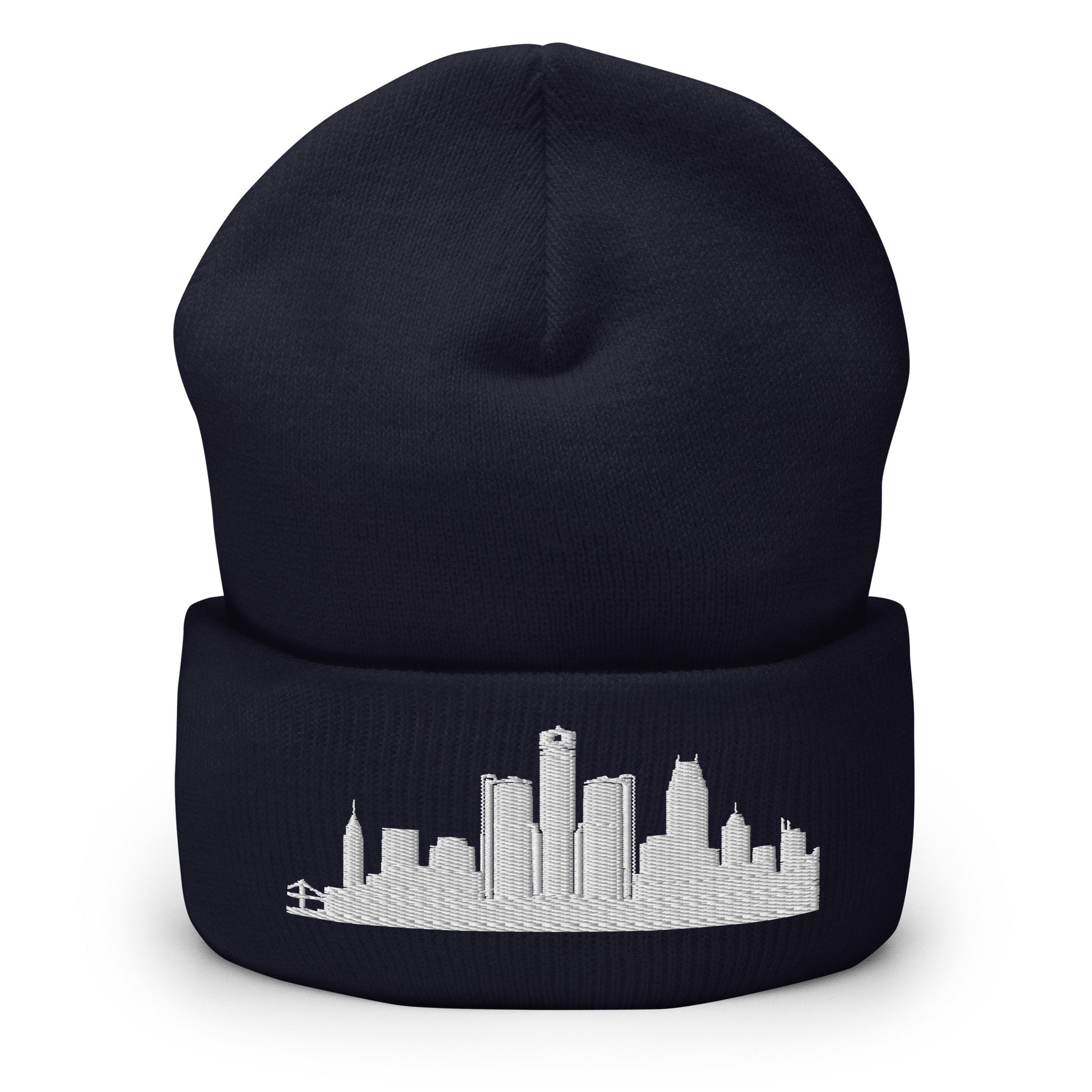 Detroit Edition Cuffed Beanie in navy —hypoallergenic athletic knit headwear | Our City |An Athlete Trains