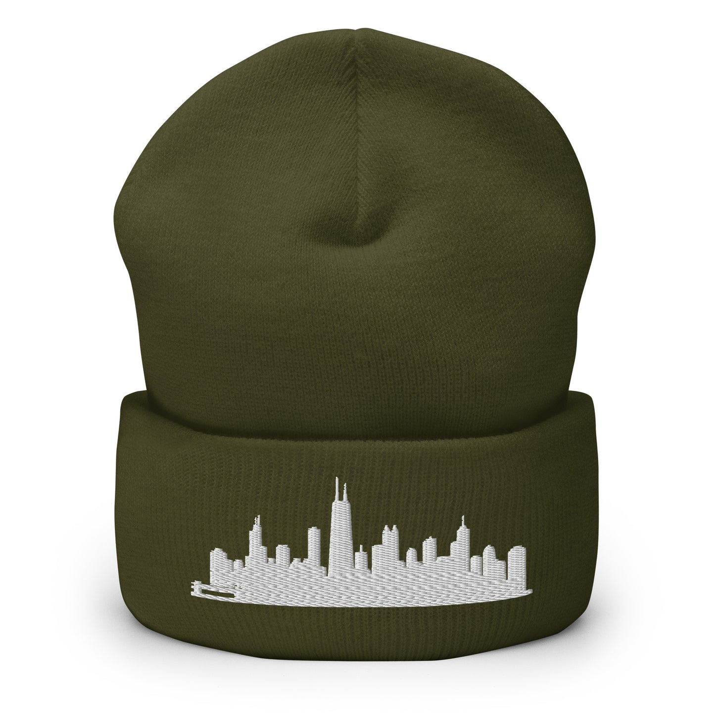 Chicago Edition Cuffed Beanie in olive —hypoallergenic athletic knit headwear | Our City |An Athlete Trains