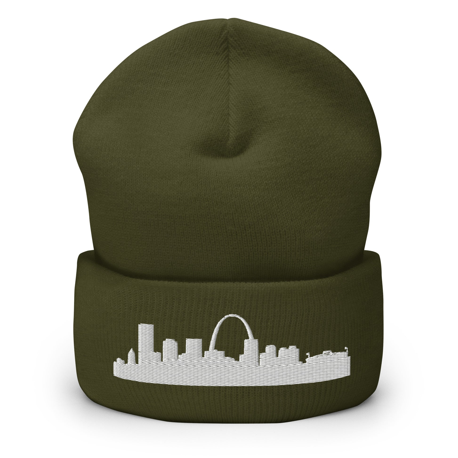 St. Louis Edition Cuffed Beanie in olive —hypoallergenic athletic knit headwear | Our City |An Athlete Trains