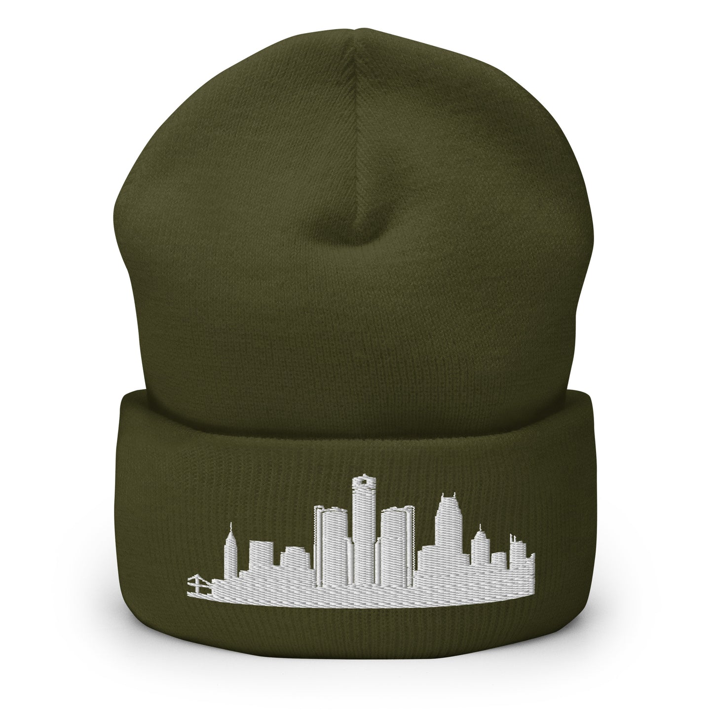 Detroit Edition Cuffed Beanie in olive —hypoallergenic athletic knit headwear | Our City |An Athlete Trains