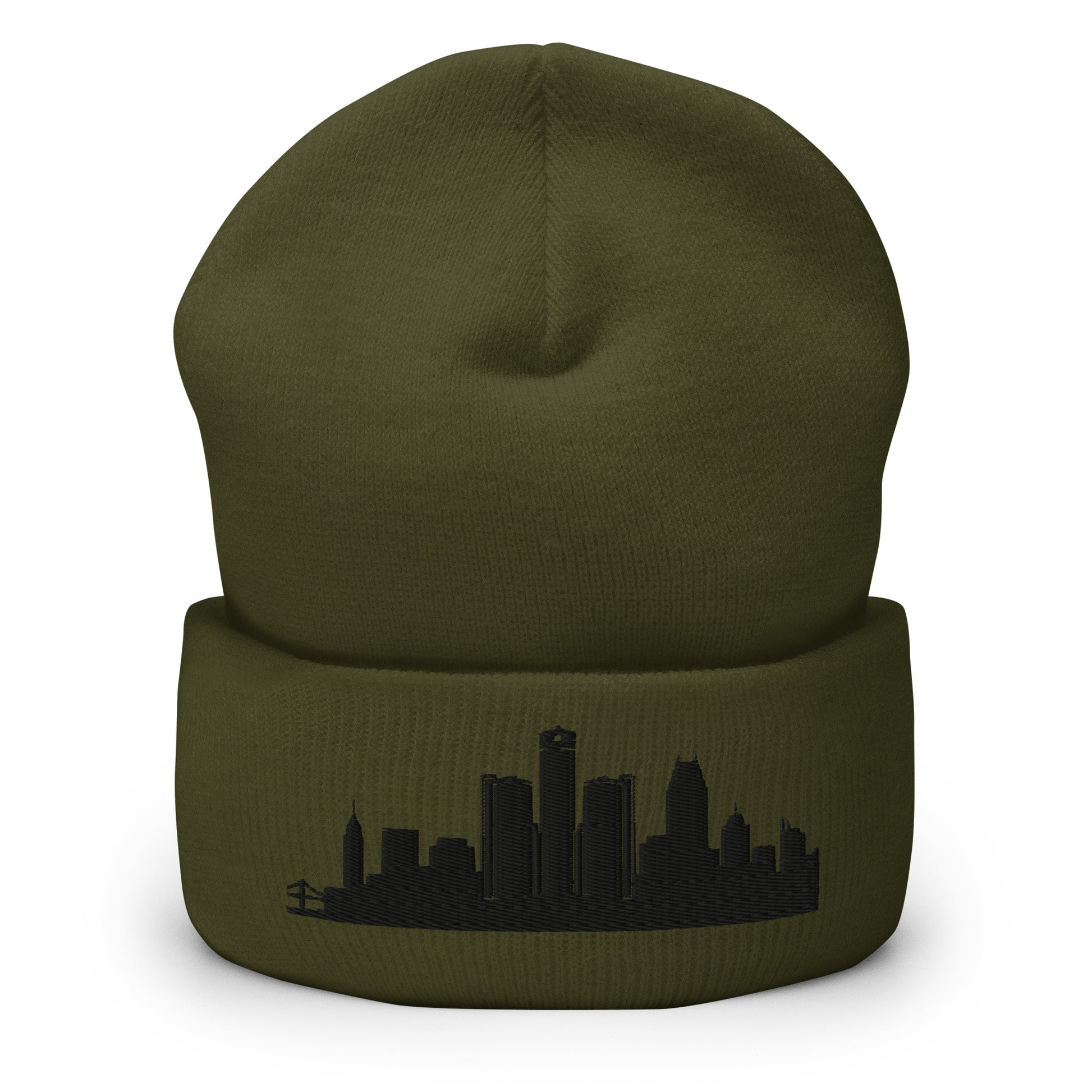 Detroit Edition Cuffed Beanie in olive —hypoallergenic athletic knit headwear | Our City |An Athlete Trains