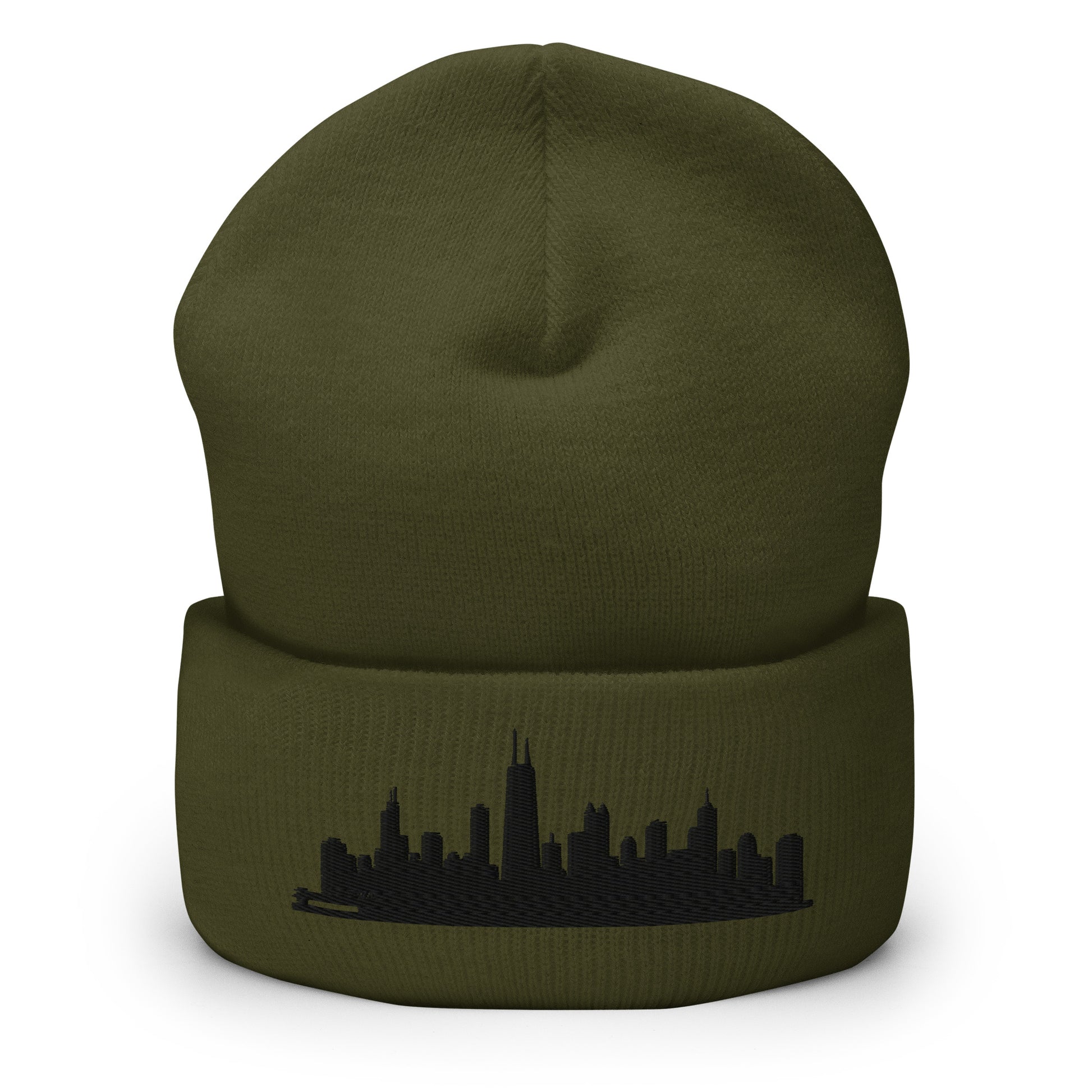 Chicago Edition Cuffed Beanie in olive —hypoallergenic athletic knit headwear | Our City |An Athlete Trains