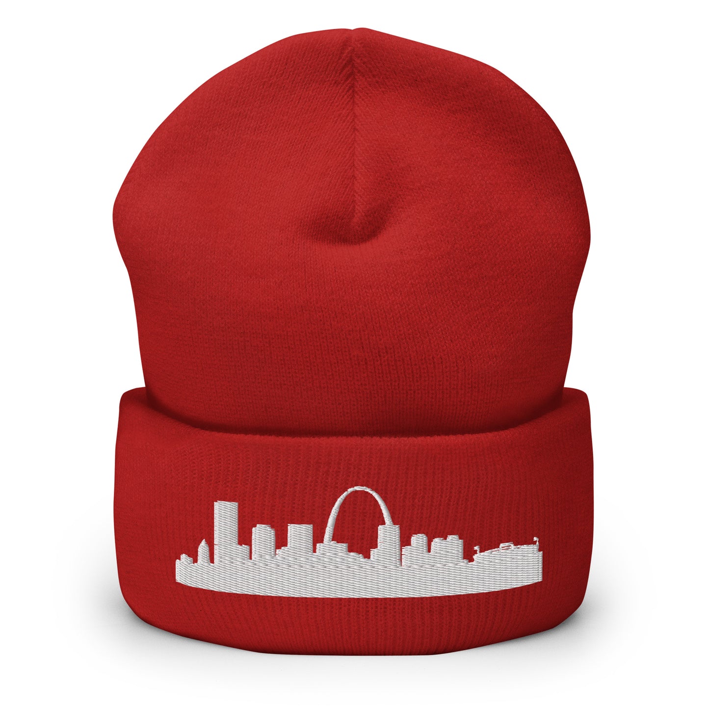 St. Louis Edition Cuffed Beanie in red —hypoallergenic athletic knit headwear | Our City |An Athlete Trains