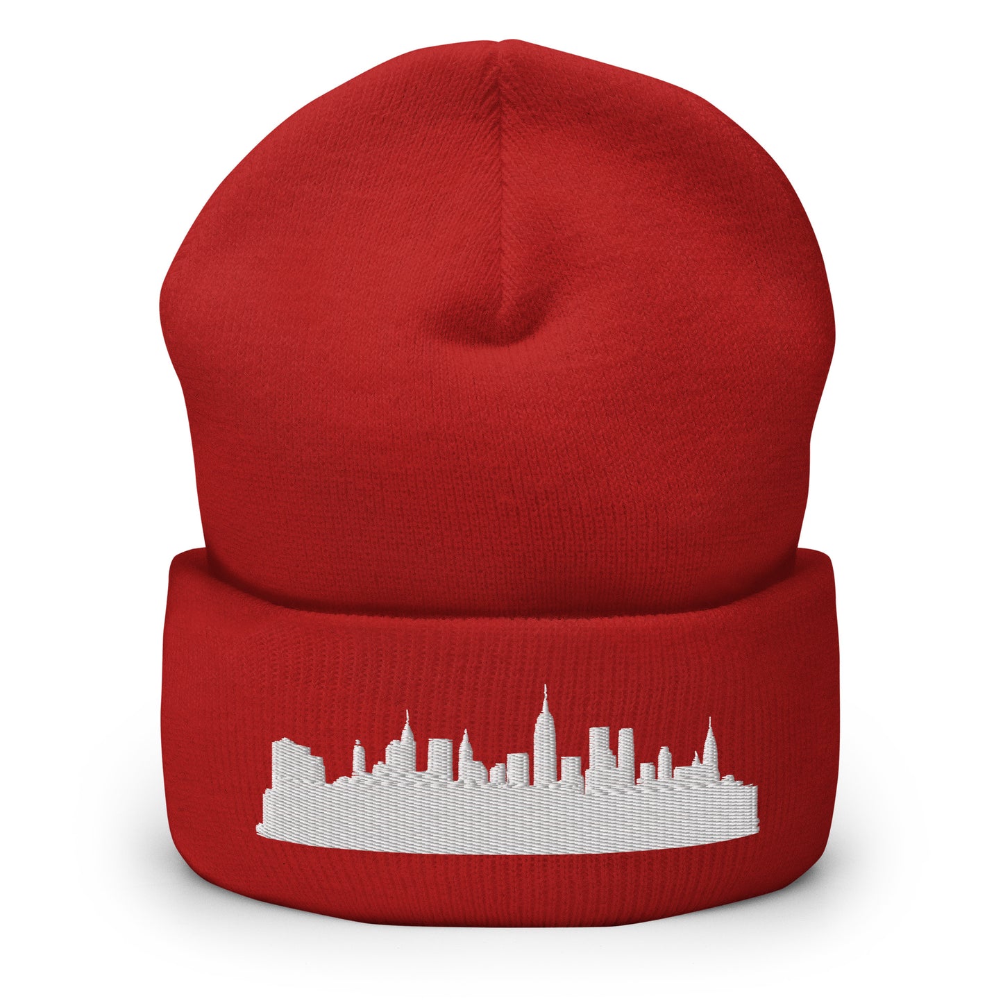 New York Edition Cuffed Beanie in red —hypoallergenic athletic knit headwear | Our City |An Athlete Trains