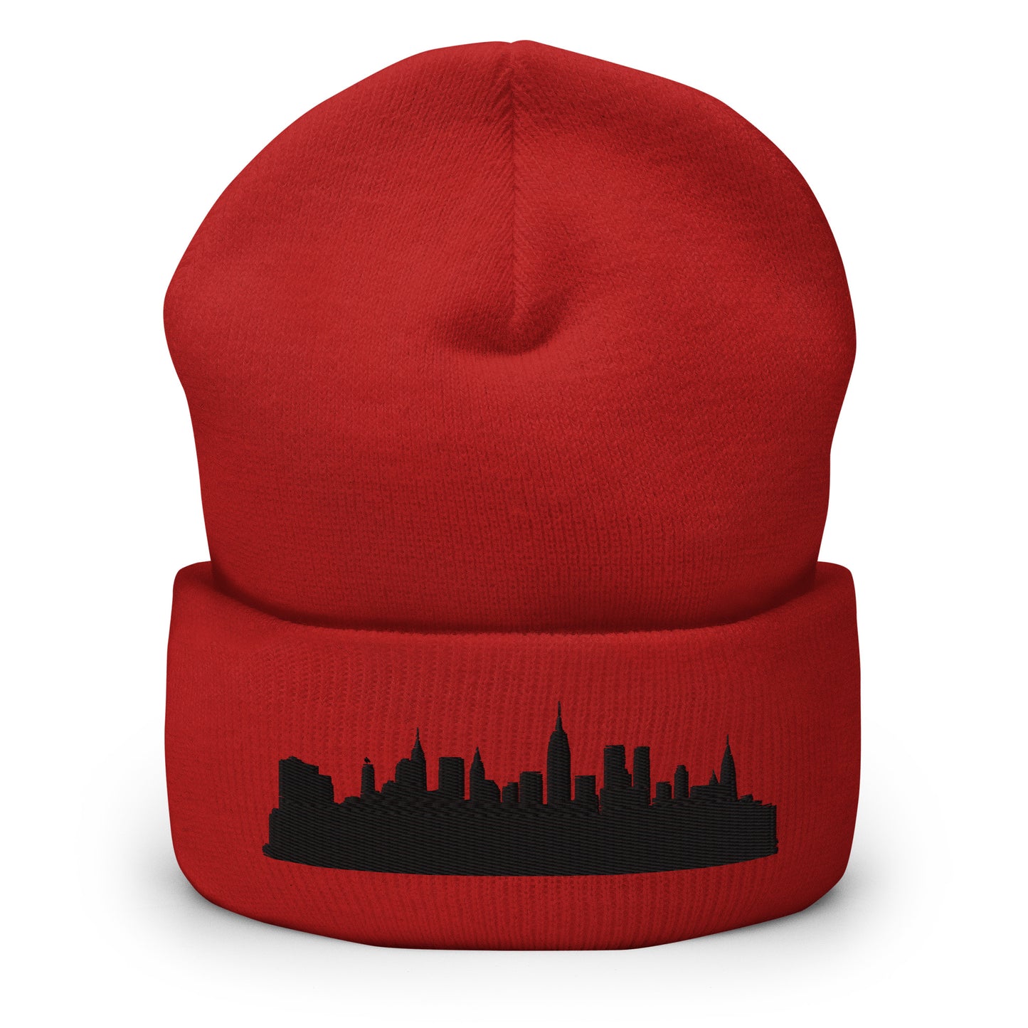New York Edition Cuffed Beanie in red —hypoallergenic athletic knit headwear | Our City |An Athlete Trains