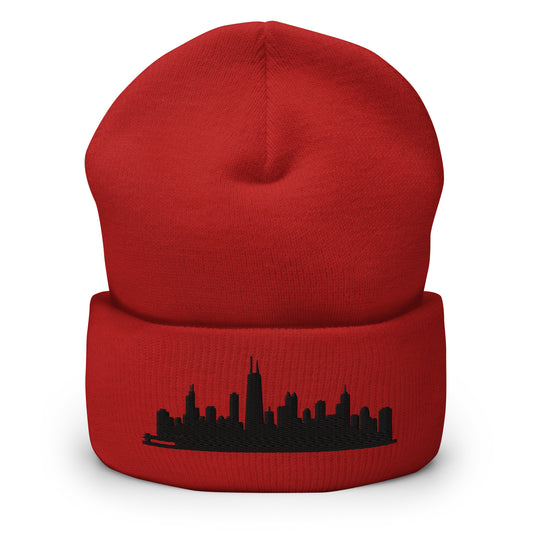 Chicago Edition Cuffed Beanie in red —hypoallergenic athletic knit headwear | Our City |An Athlete Trains