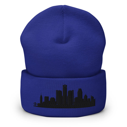Detroit Edition Cuffed Beanie in royal blue —hypoallergenic athletic knit headwear | Our City |An Athlete Trains