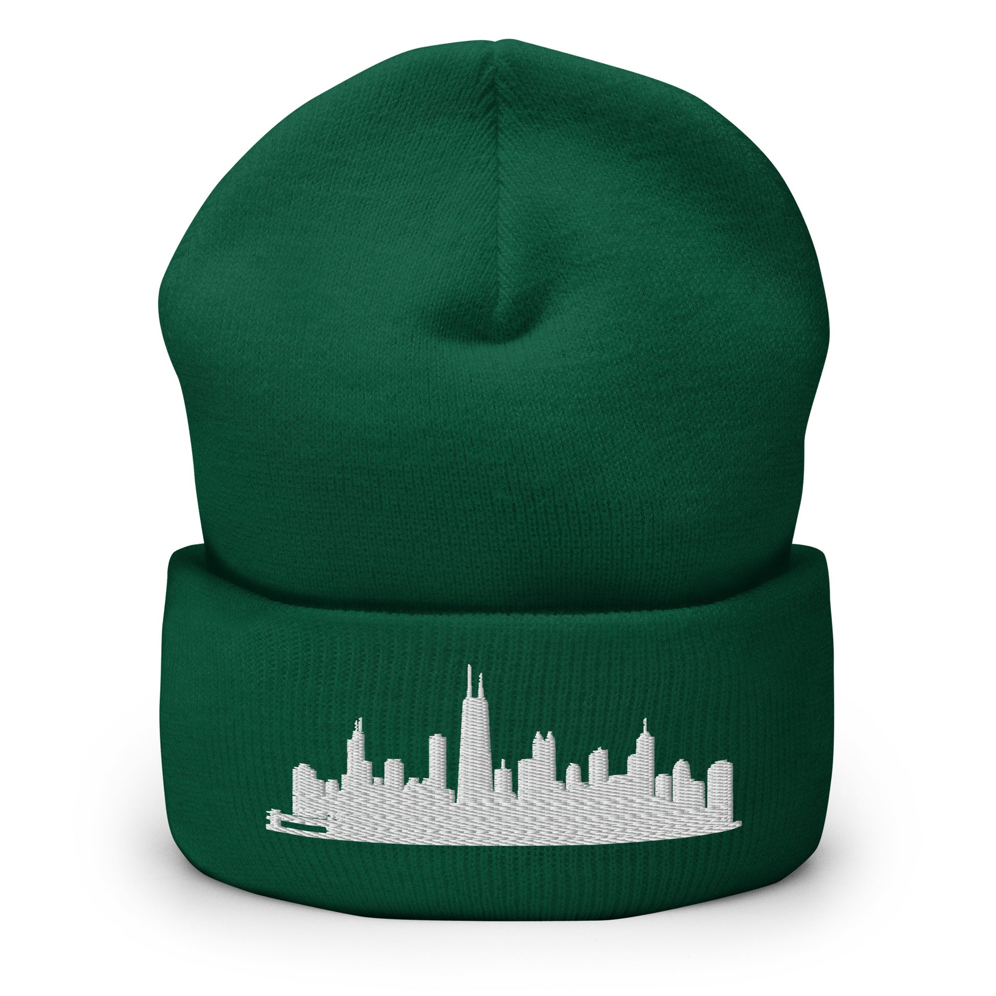 Chicago Edition Cuffed Beanie in spruce green —hypoallergenic athletic knit headwear | Our City |An Athlete Trains