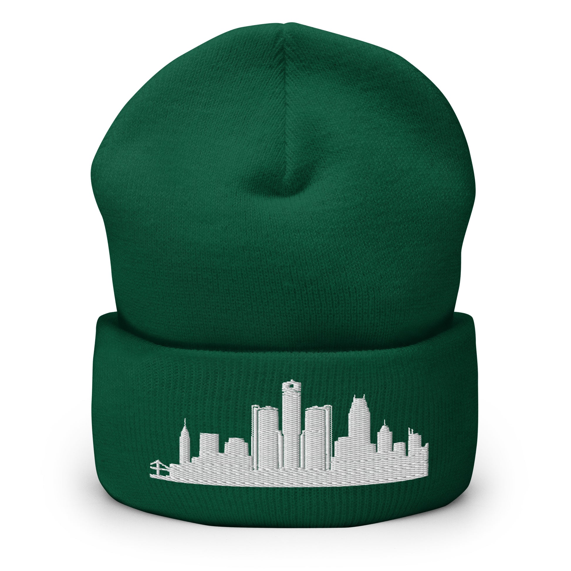 Detroit Edition Cuffed Beanie in spruce green —hypoallergenic athletic knit headwear | Our City |An Athlete Trains