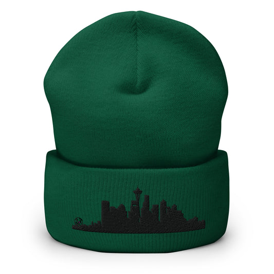 Seattle Edition Cuffed Beanie in spruce green —hypoallergenic athletic knit headwear | Our City |An Athlete Trains
