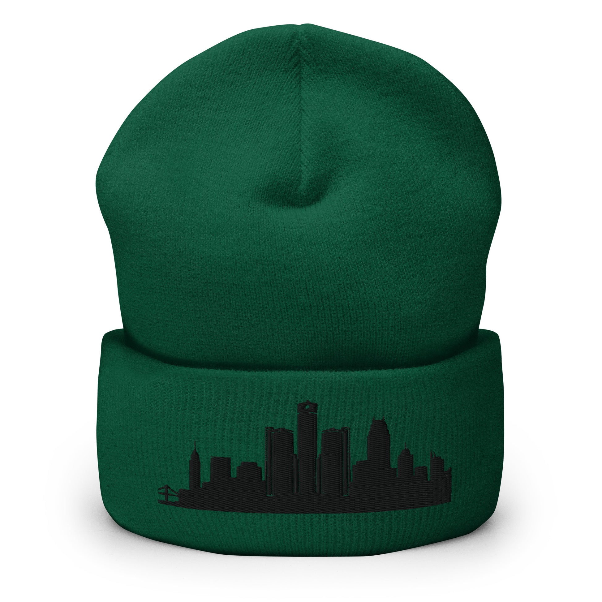 Detroit Edition Cuffed Beanie in spruce green —hypoallergenic athletic knit headwear | Our City |An Athlete Trains