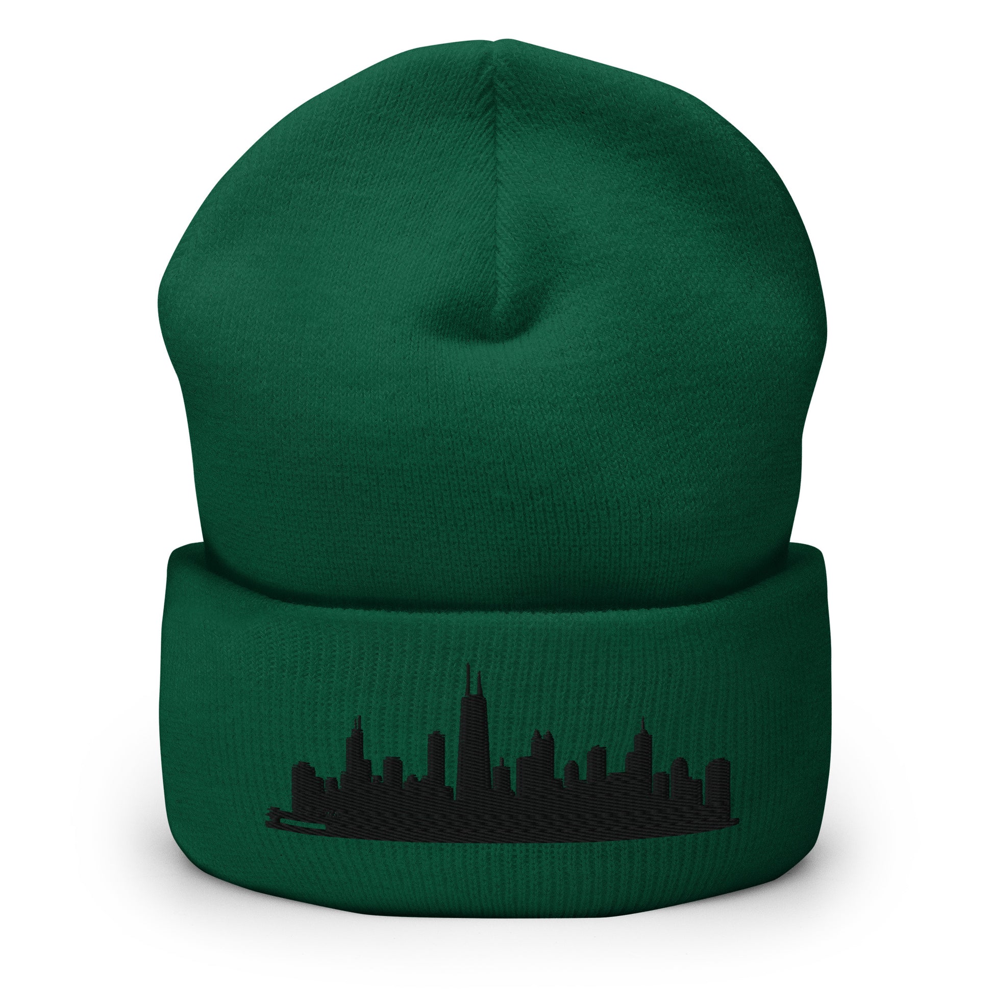 Chicago Edition Cuffed Beanie in spruce green —hypoallergenic athletic knit headwear | Our City |An Athlete Trains