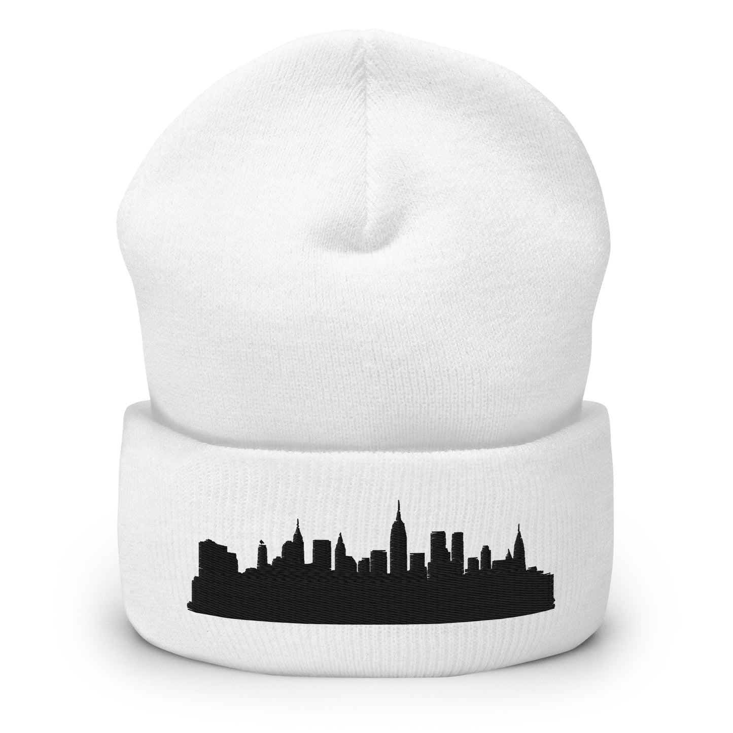 New York Edition Cuffed Beanie in white —hypoallergenic athletic knit headwear | Our City |An Athlete Trains