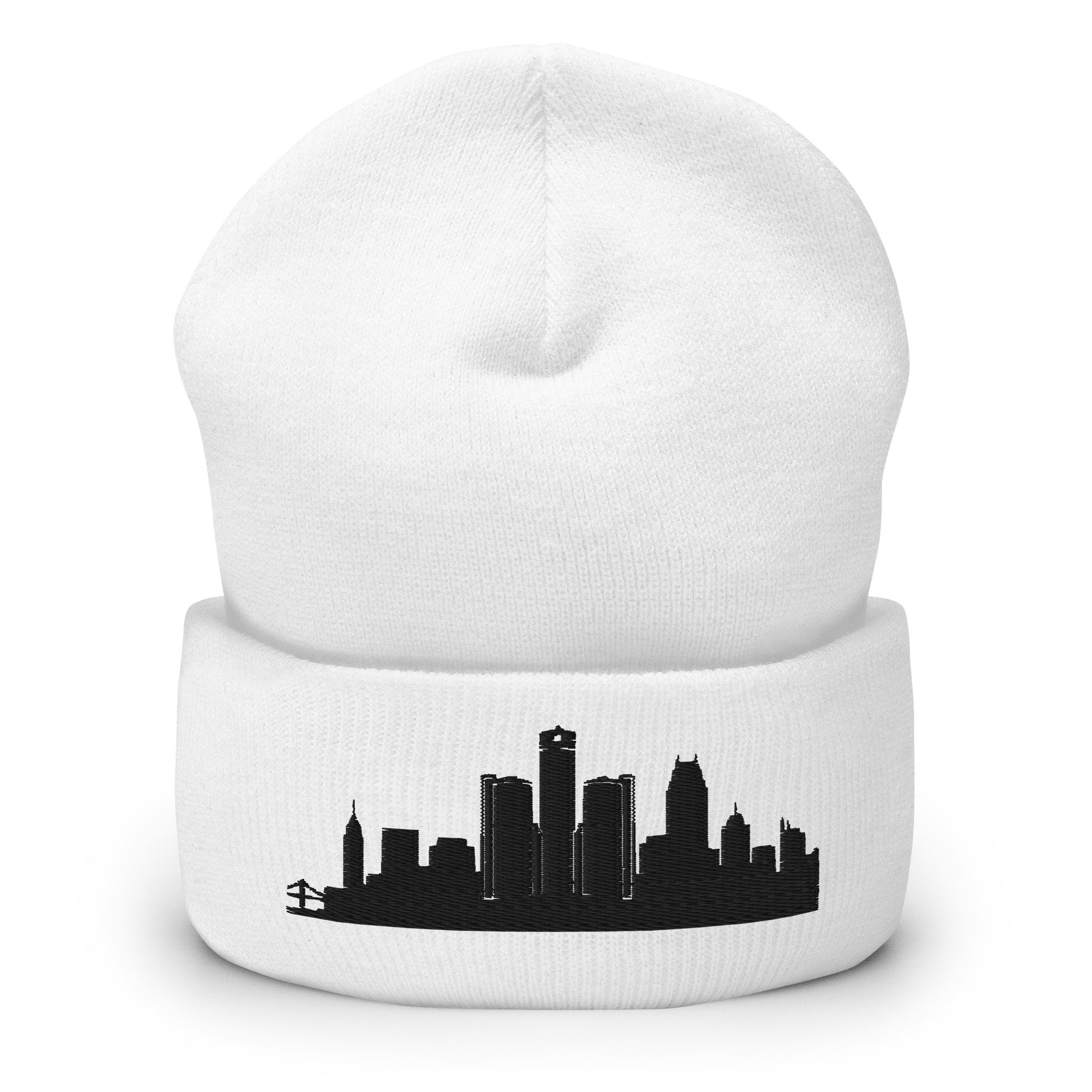 Detroit Edition Cuffed Beanie in white —hypoallergenic athletic knit headwear | Our City |An Athlete Trains