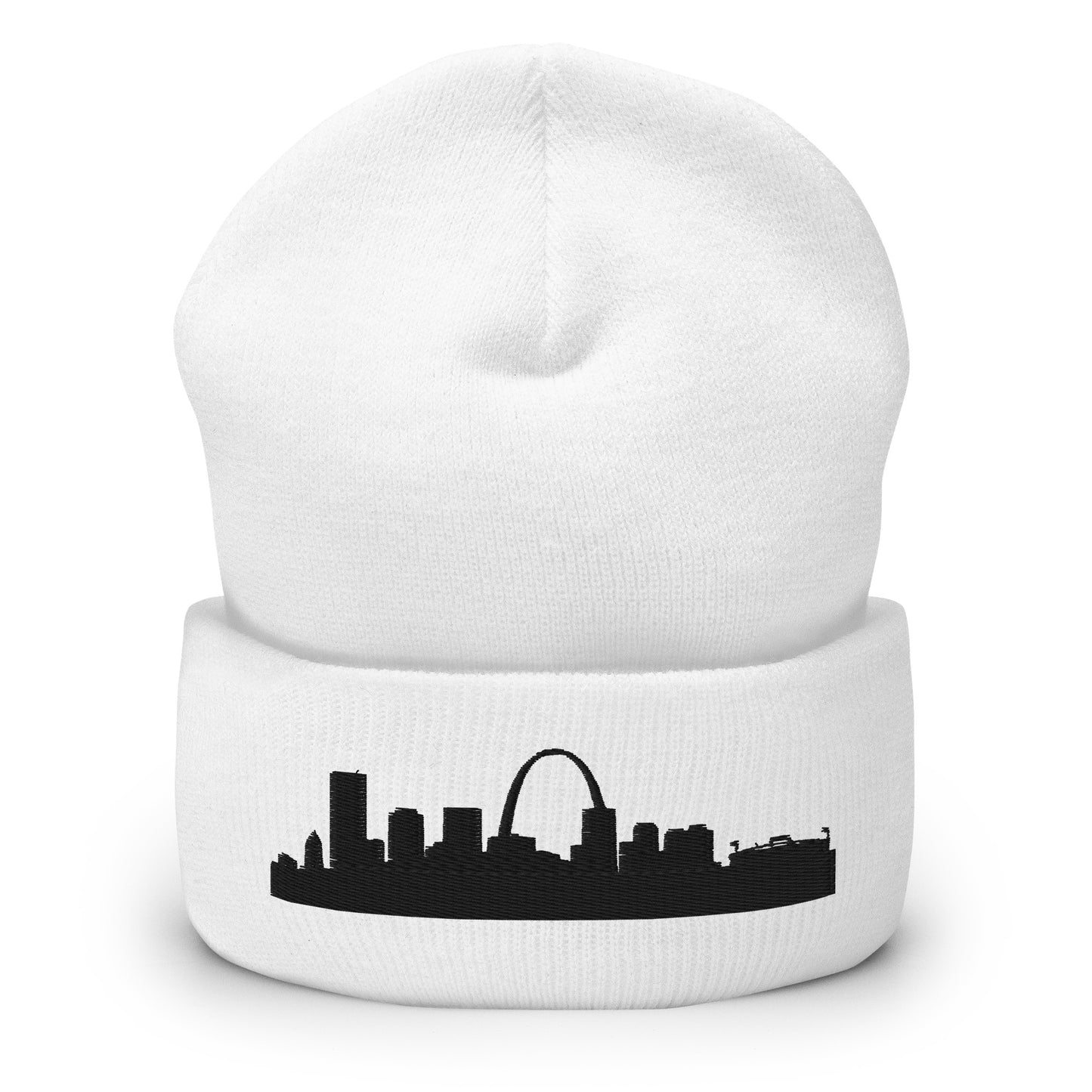 St. Louis Edition Cuffed Beanie in white —hypoallergenic athletic knit headwear | Our City |An Athlete Trains