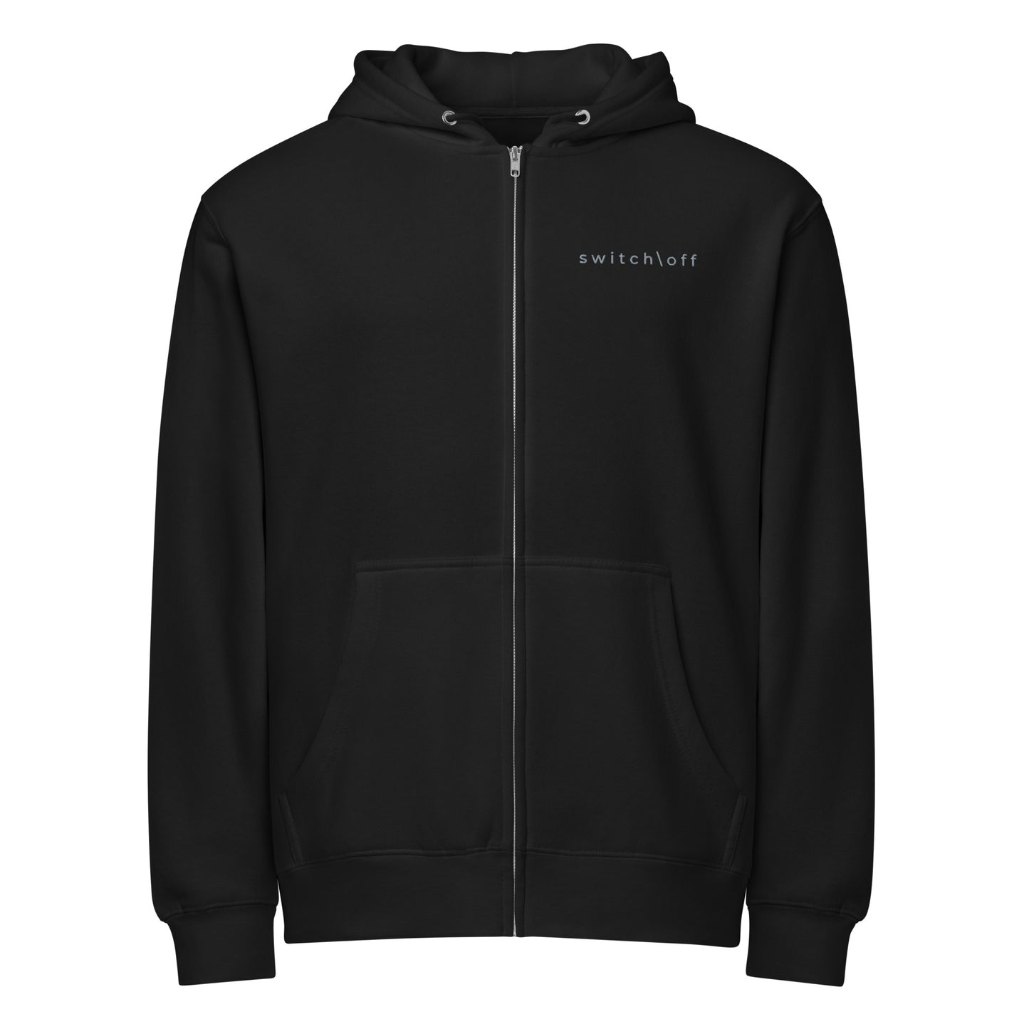 Warm fleece full zip hoodie in 8 oz hoodie in black with gray switch\off and logo embroidery - An Athlete Trains.