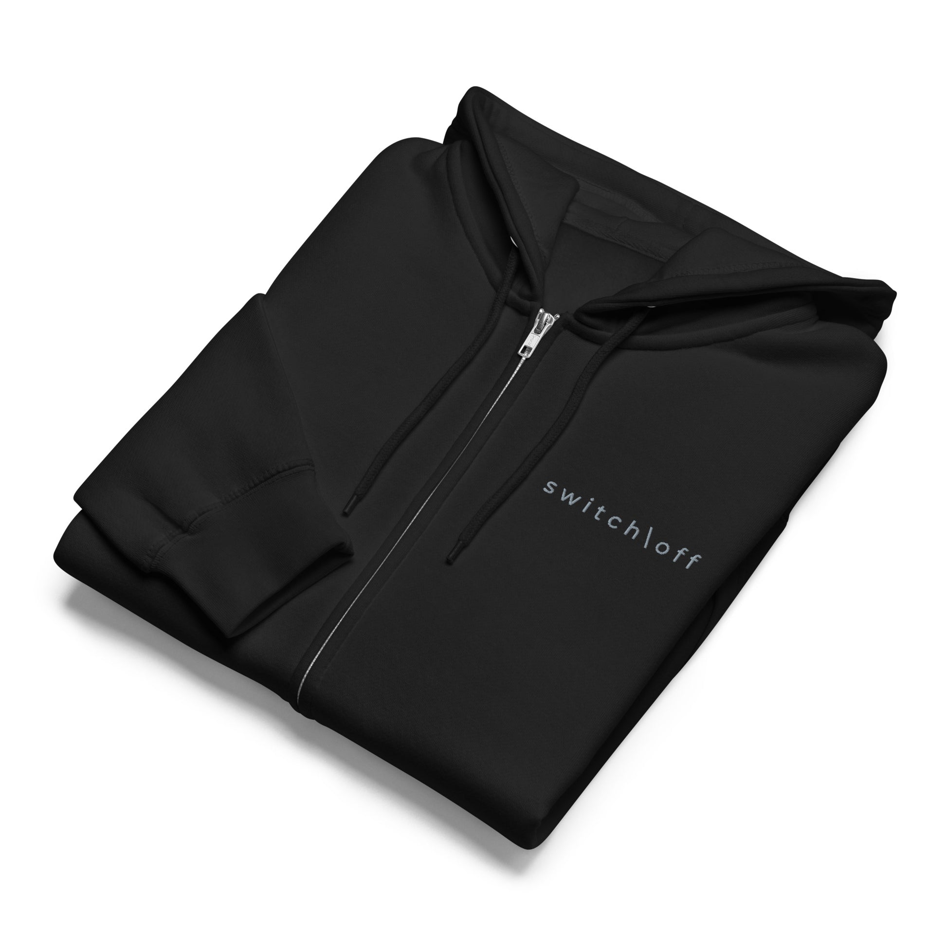 Warm fleece full zip hoodie in 8 oz hoodie in black with gray switch\off and logo embroidery - An Athlete Trains.