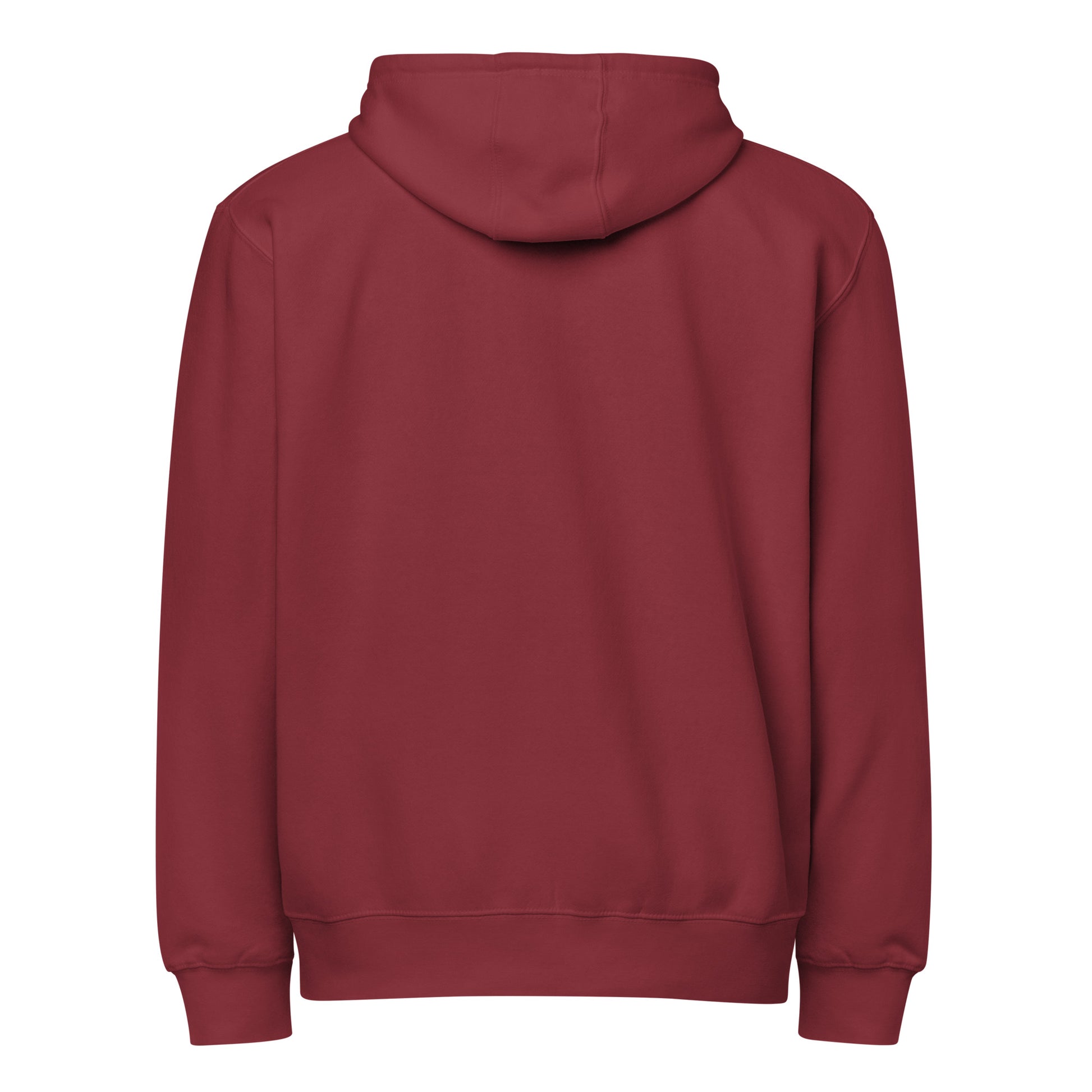 Warm fleece full zip hoodie in 8 oz hoodie in burgundy with gray switch\off and logo embroidery - An Athlete Trains.