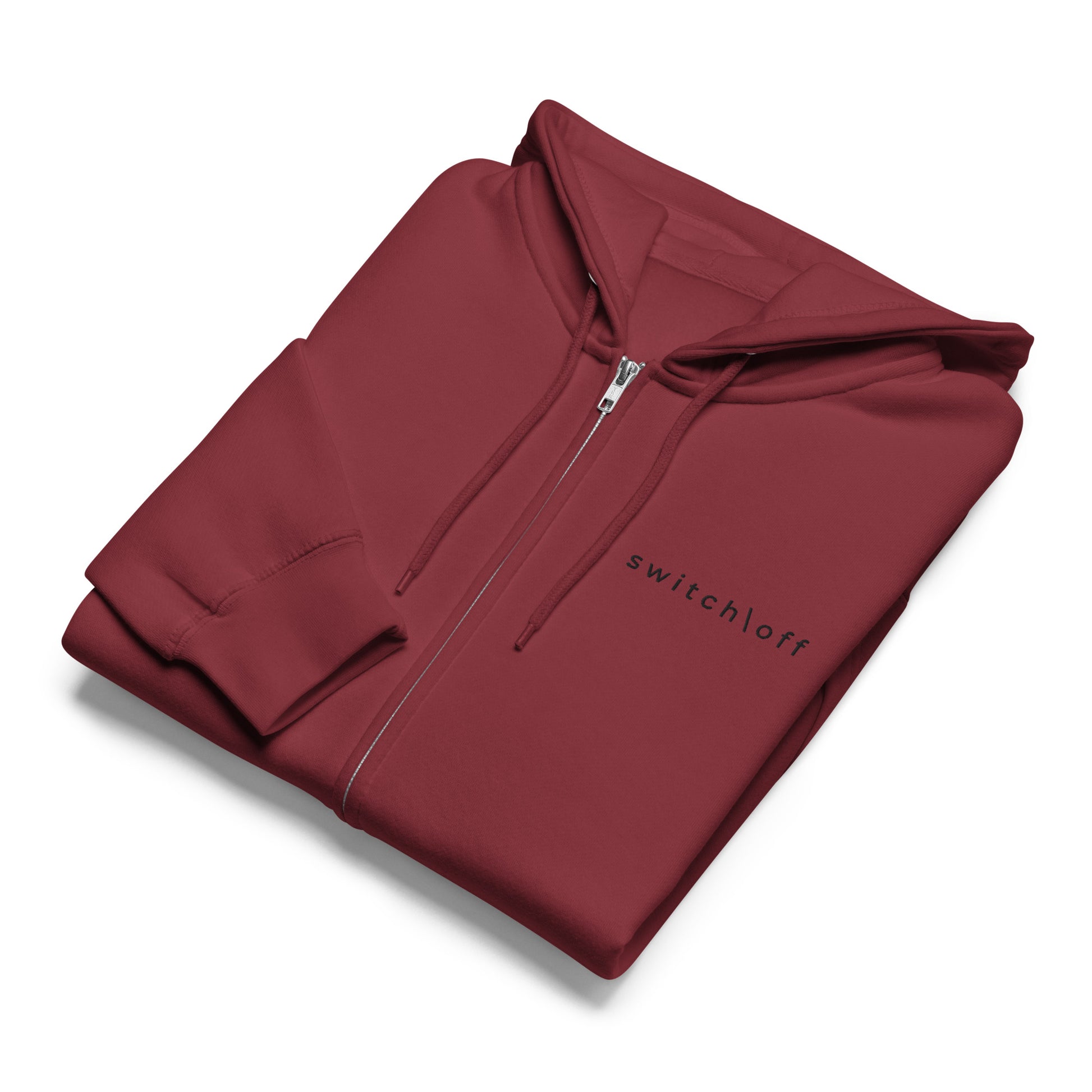 Warm fleece full zip hoodie in 8 oz hoodie in burgundy with black switch\off and logo embroidery - An Athlete Trains.