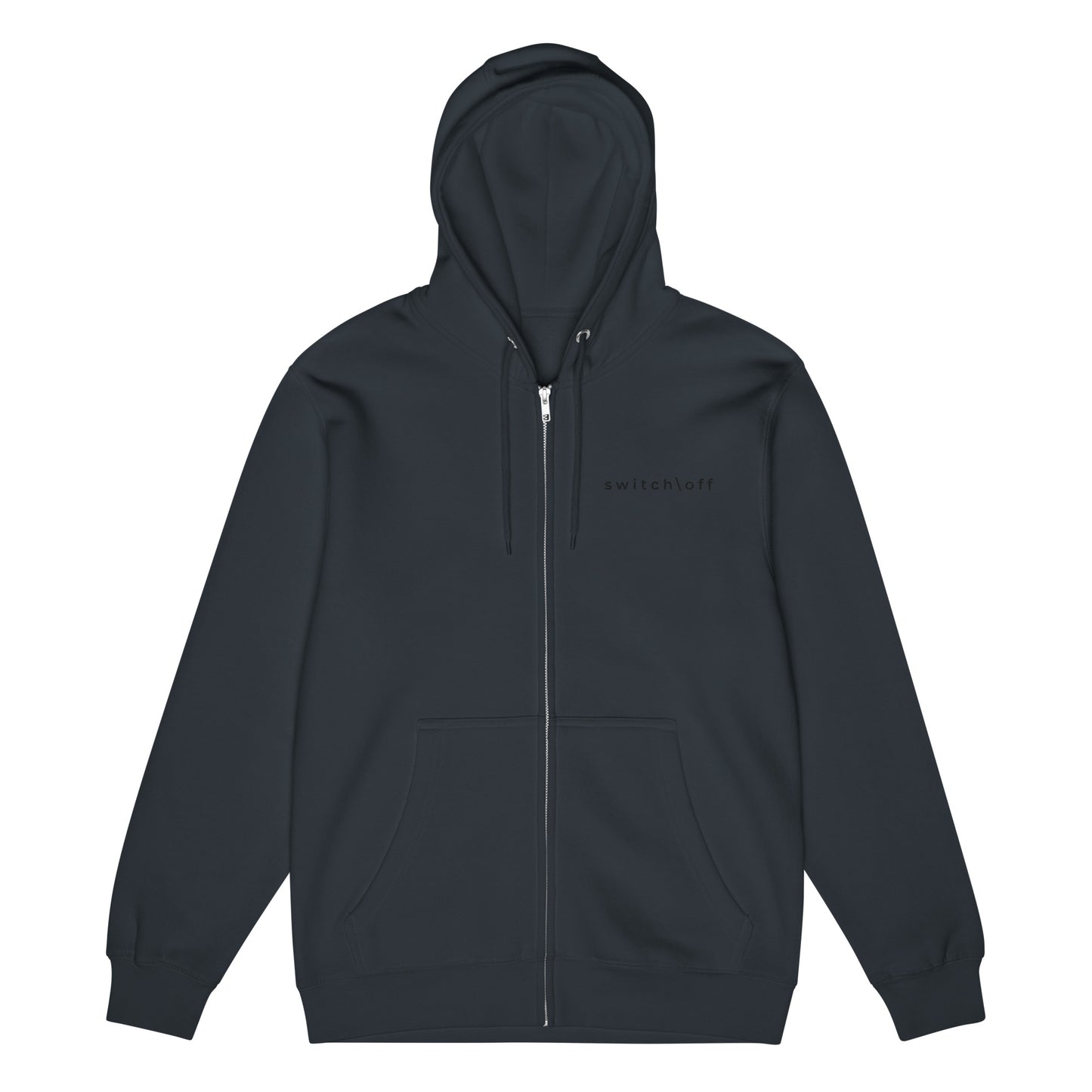 Warm fleece full zip hoodie in 8 oz hoodie in navy with black switch\off and logo embroidery - An Athlete Trains.