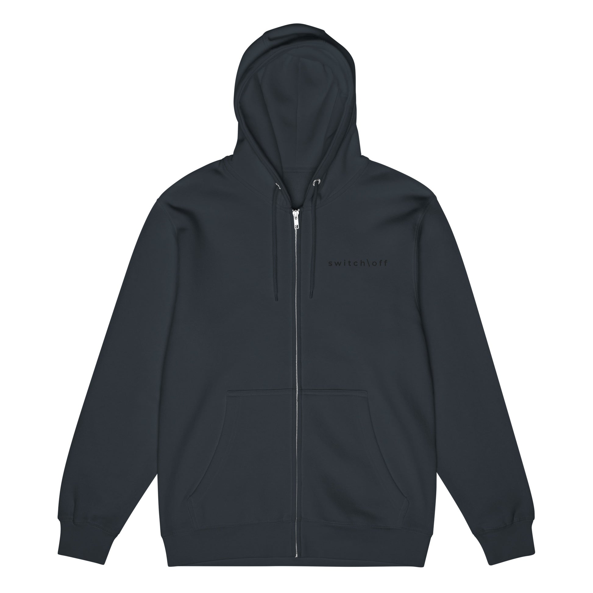 Warm fleece full zip hoodie in 8 oz hoodie in navy with black switch\off and logo embroidery - An Athlete Trains.